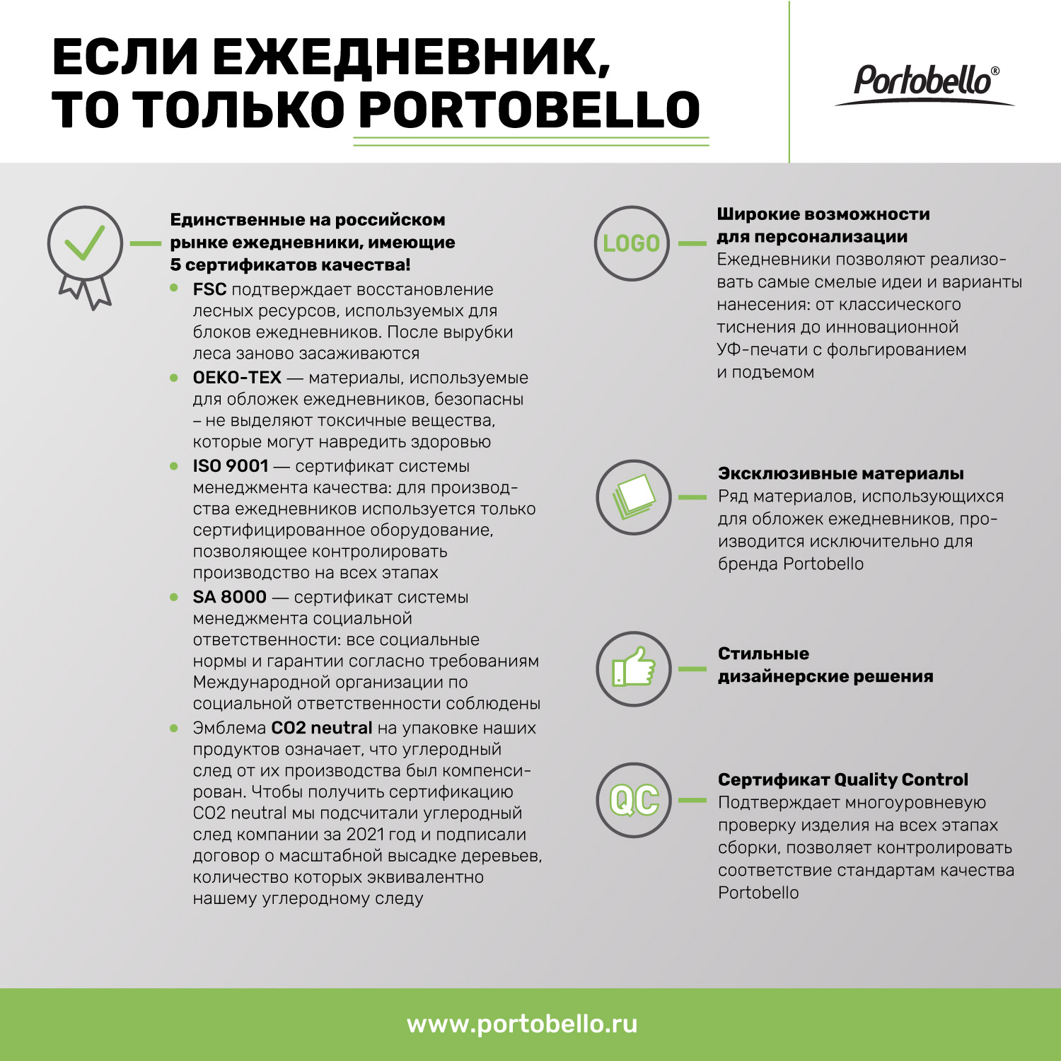 Ежедневник Portobello Trend, Alpha, недатированный, зеленый/оливковый / 