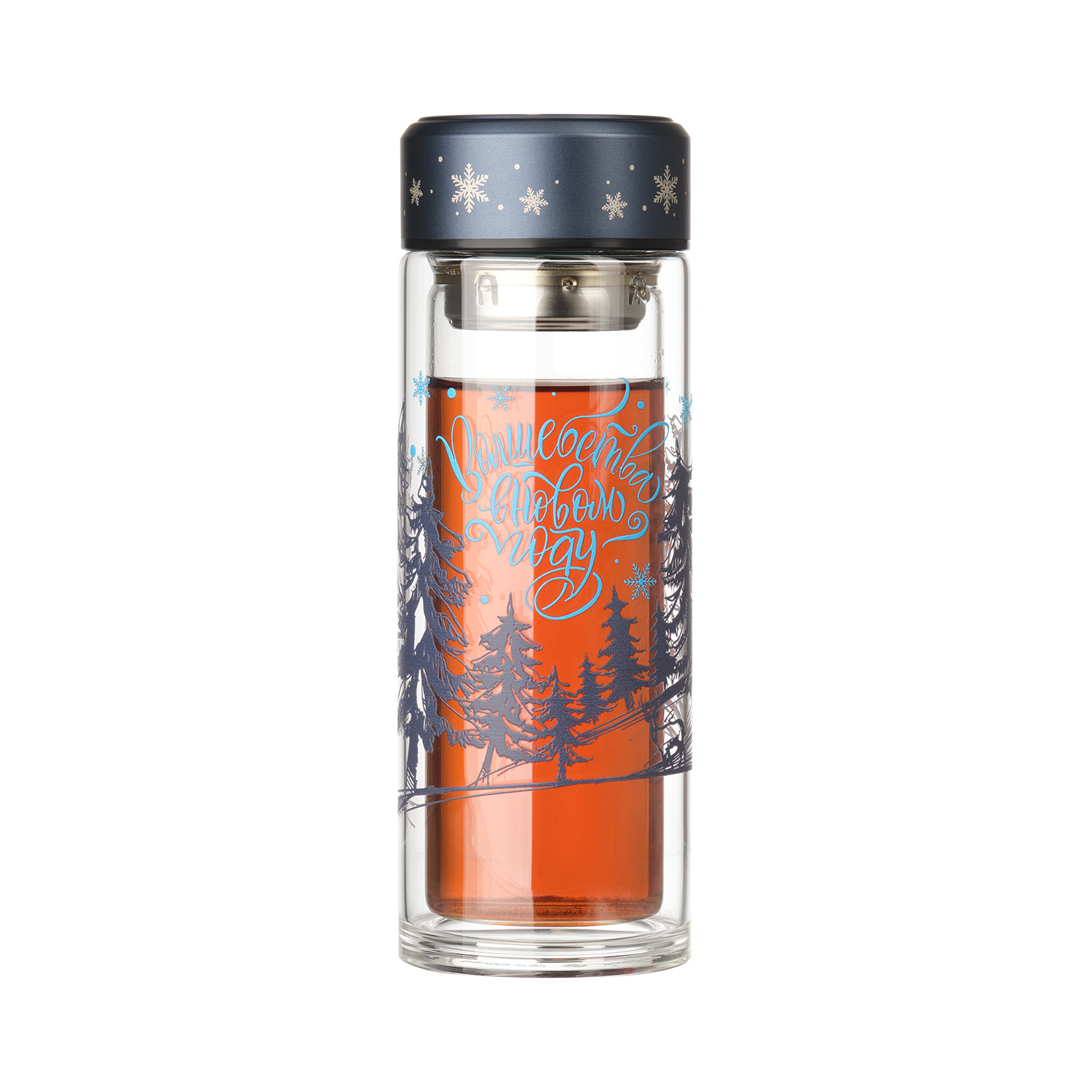 Бутылка стеклянная с двойными стенками, Aravia, 380 ml, синяя / 