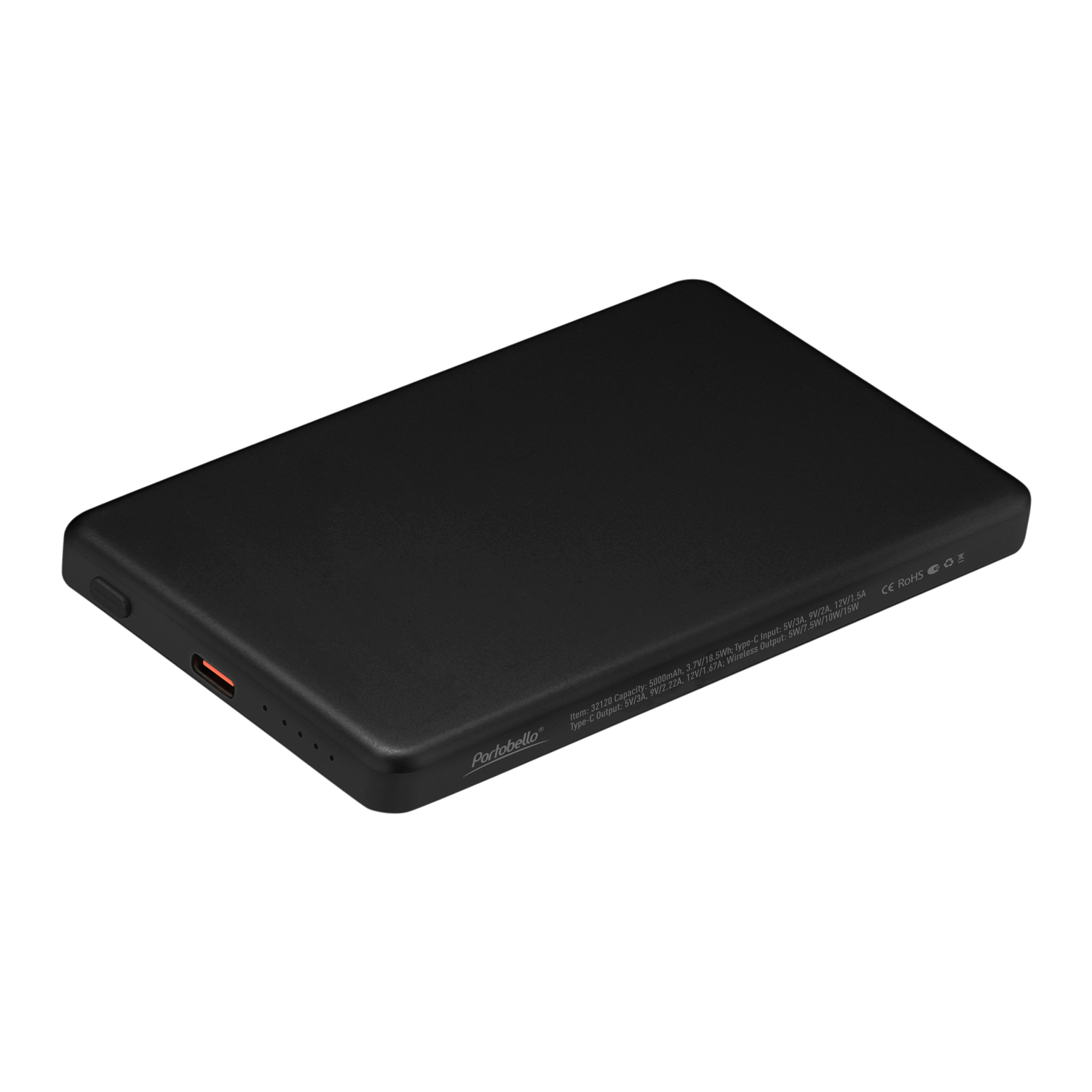 Внешний аккумулятор Atlantis PD 5000mAh с функцией беспроводной зарядки 15W, черный / 