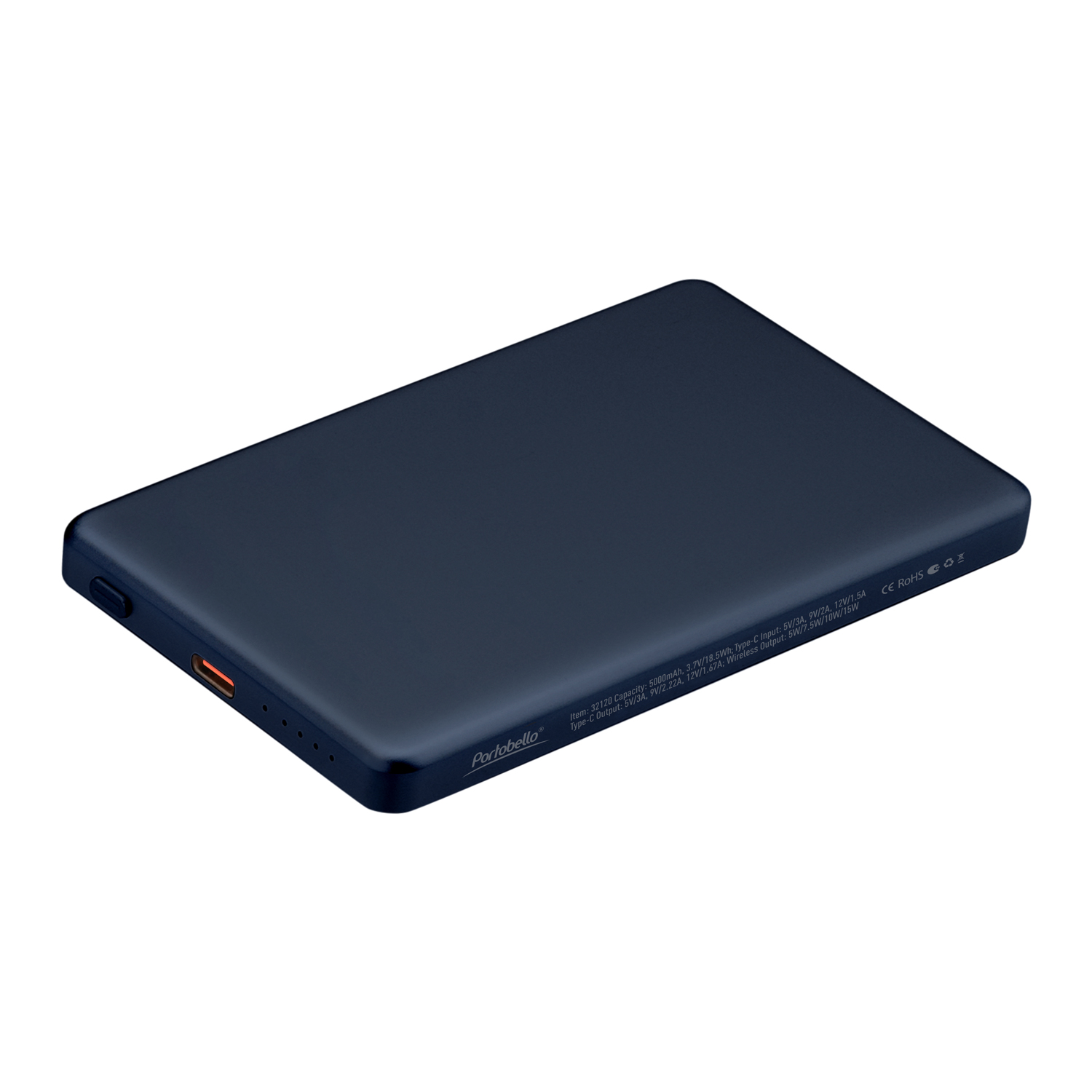 Внешний аккумулятор Atlantis PD 5000mAh с функцией беспроводной зарядки 15W, синий / 