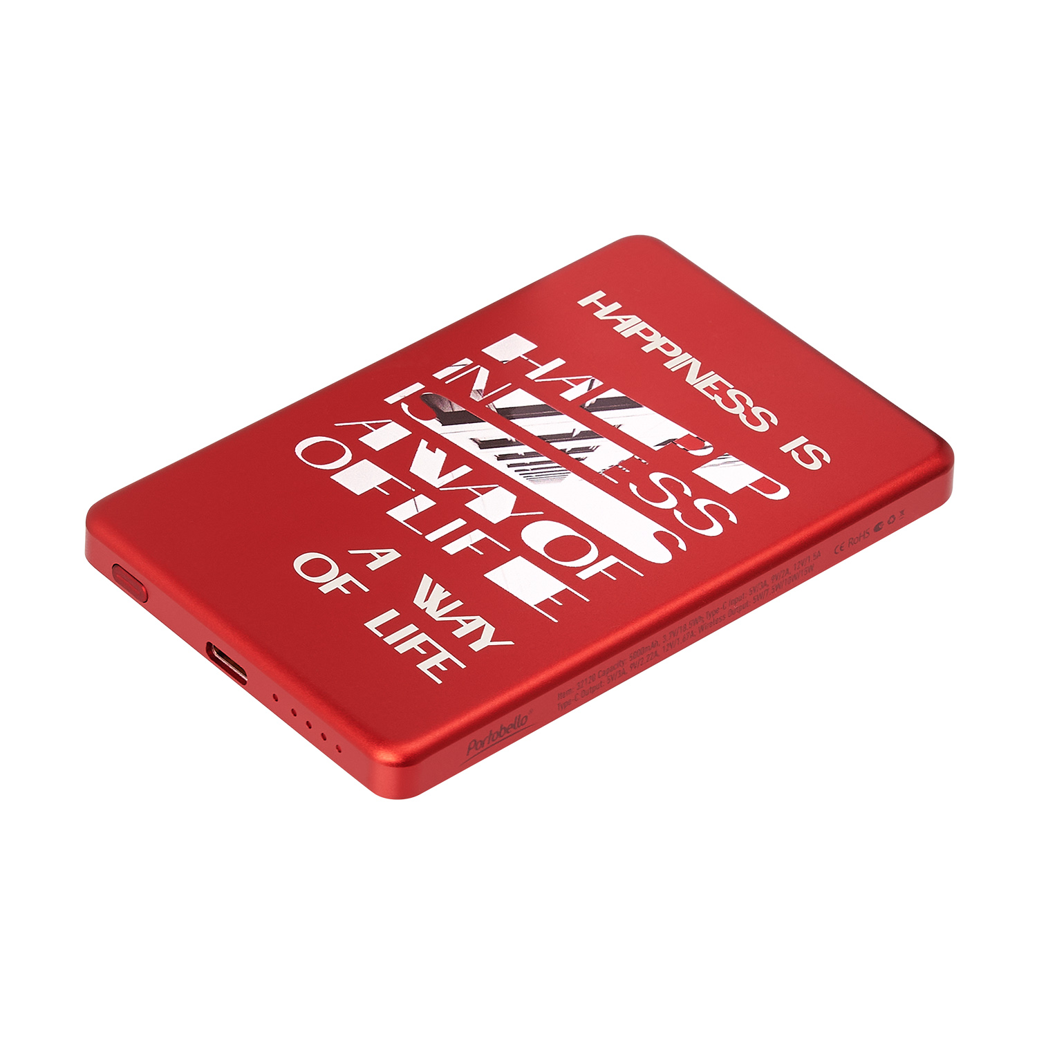 Внешний аккумулятор Atlantis PD 5000mAh с функцией беспроводной зарядки 15W, красный / 