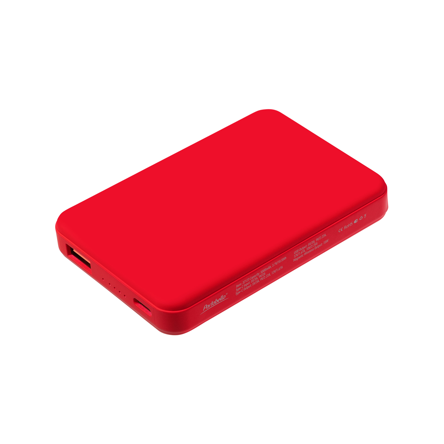 Внешний аккумулятор Largo PD 5000mAh с функцией беспроводной зарядки 15W, красный / 