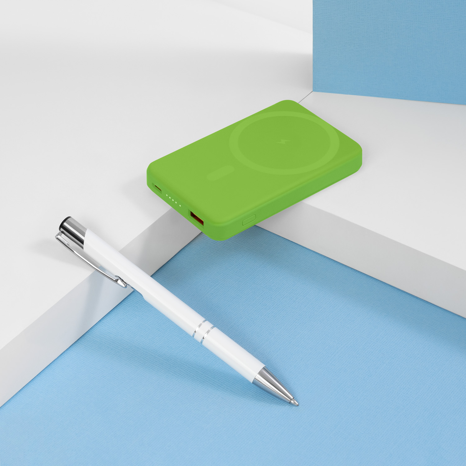 Внешний аккумулятор Largo PD 5000mAh с функцией беспроводной зарядки 15W, салатовый / 