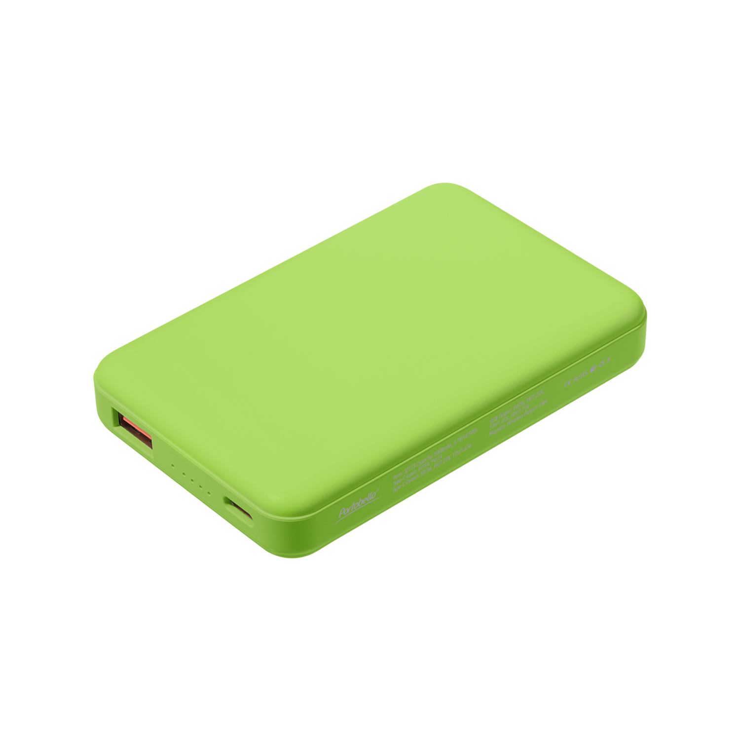 Внешний аккумулятор Largo PD 5000mAh с функцией беспроводной зарядки 15W, салатовый / 