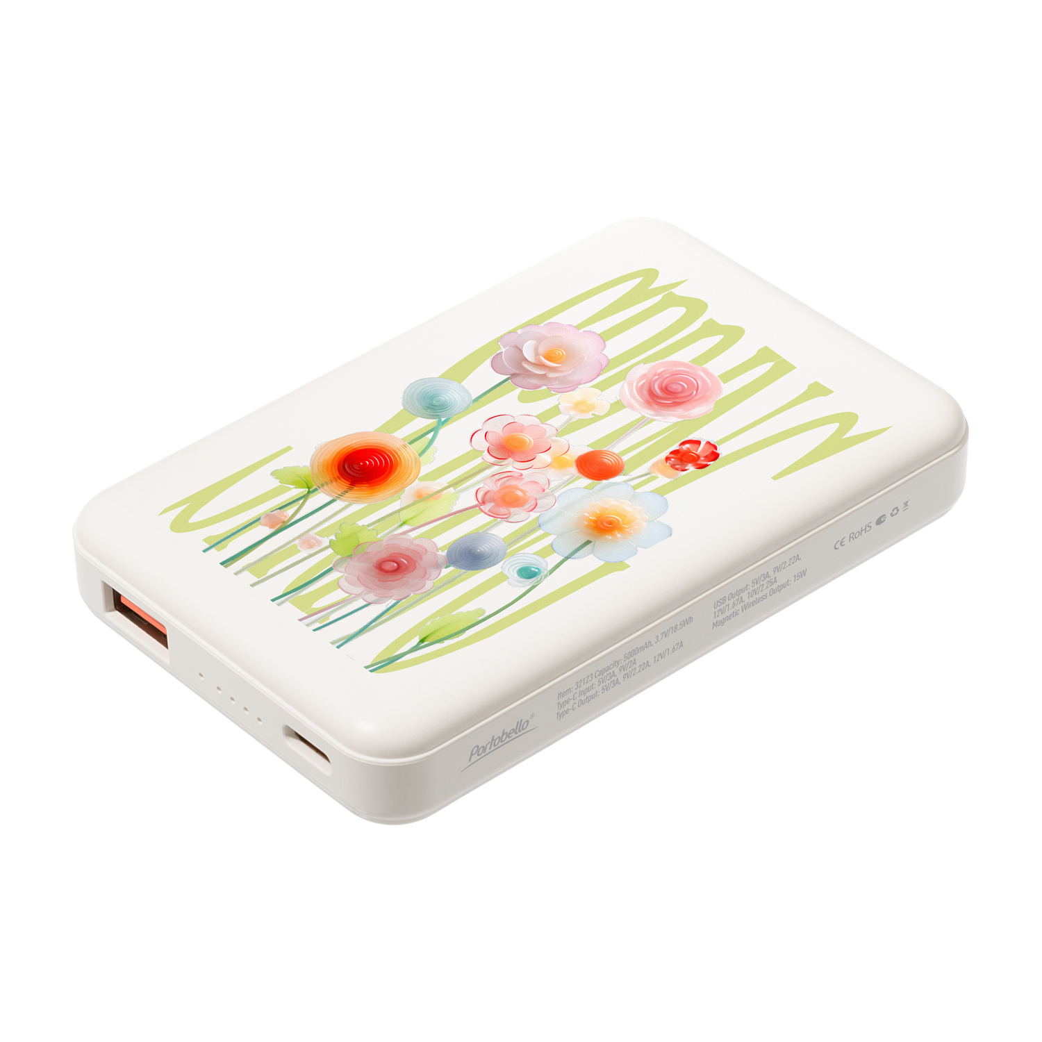 Внешний аккумулятор Largo PD 5000mAh с функцией беспроводной зарядки 15W, белый / 