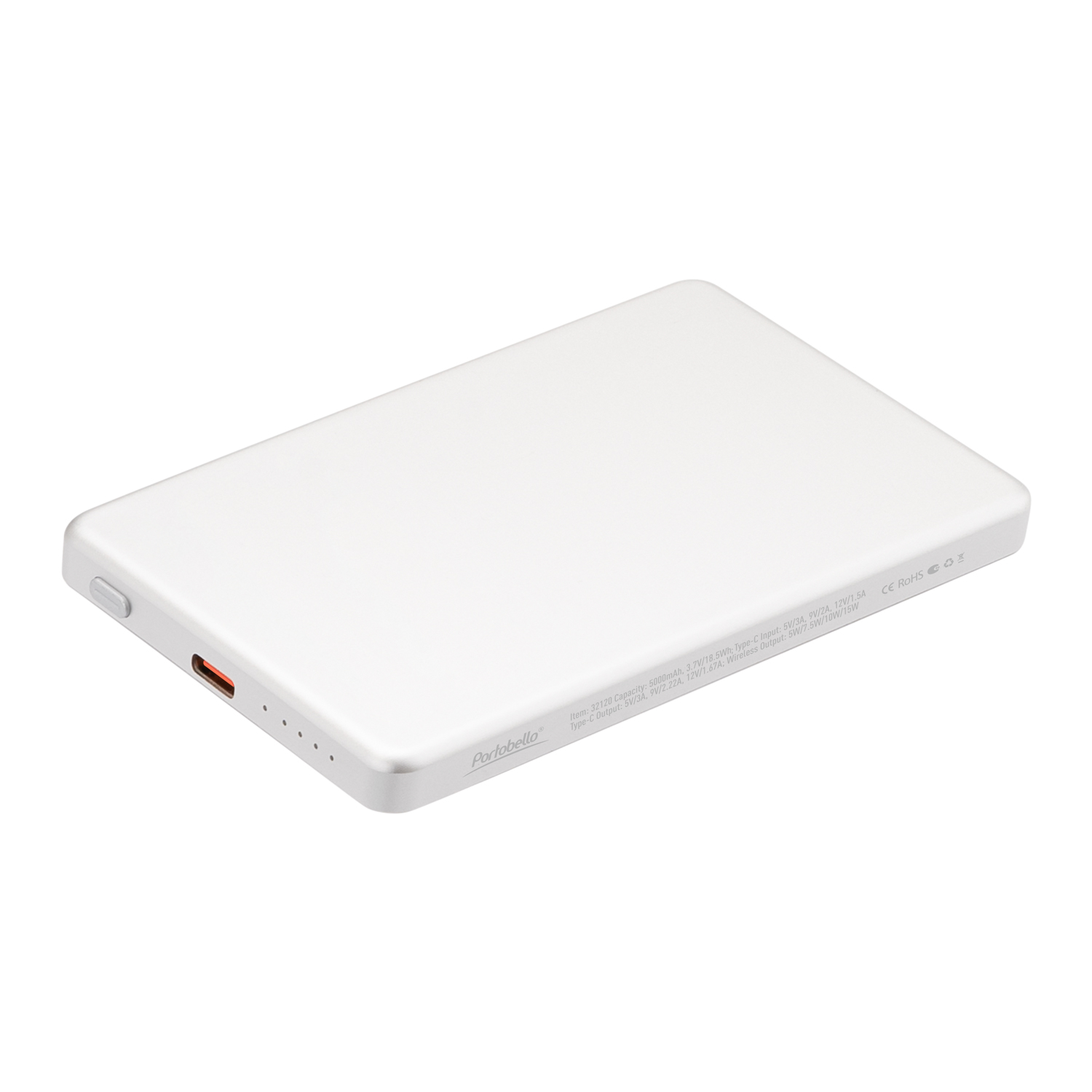 Внешний аккумулятор Atlantis PD 5000mAh с функцией беспроводной зарядки 15W, серебряный / 