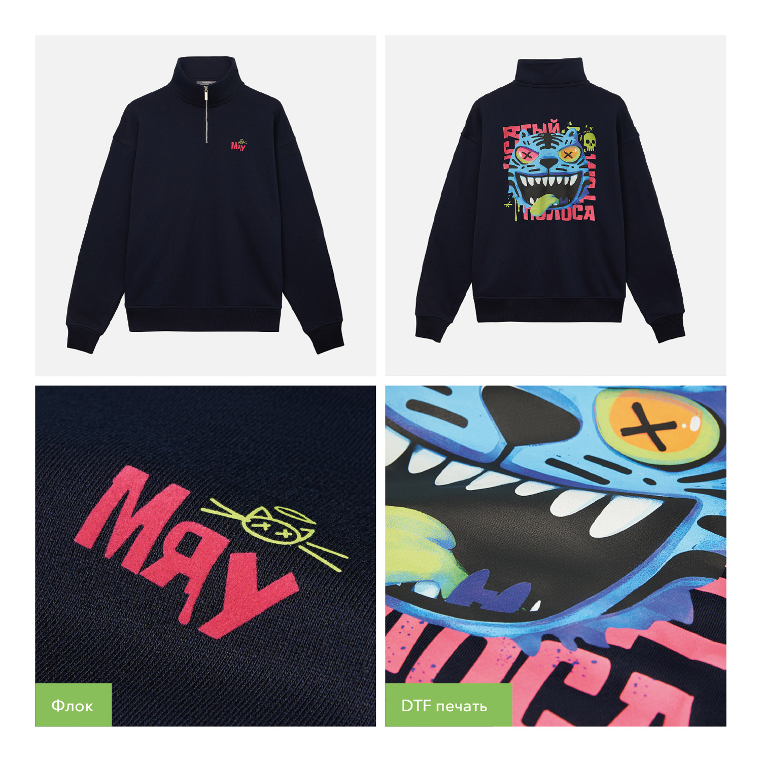 Толстовка на молнии унисекс FLOW, темно-синяя, размер 3XL/4XL / 