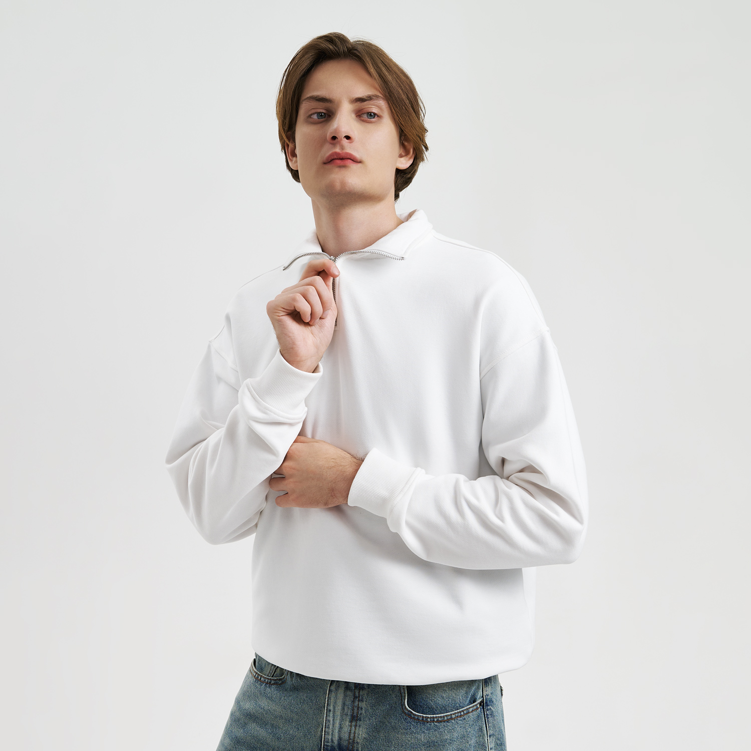 Толстовка на молнии унисекс FLOW, белая (теплый оттенок), размер 3XL/4XL / 