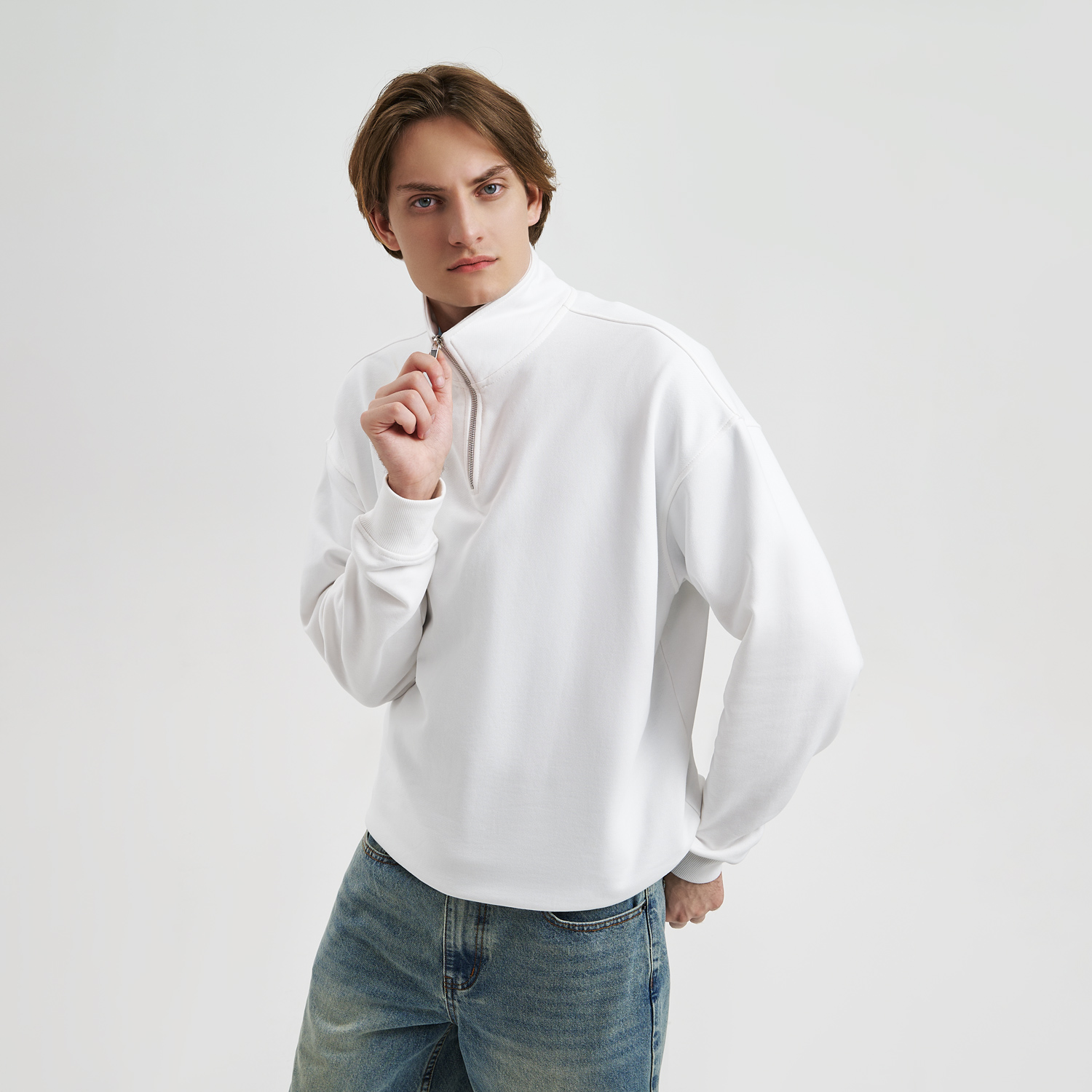 Толстовка на молнии унисекс FLOW, белая (теплый оттенок), размер 3XL/4XL / 