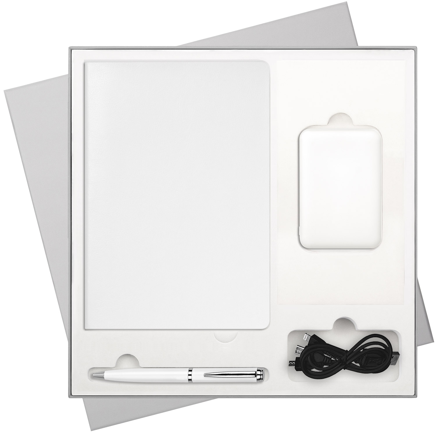 Подарочная коробка без ложемента для ежедневника, ручки и аккумулятора, серая (под съемные ложементы) / 