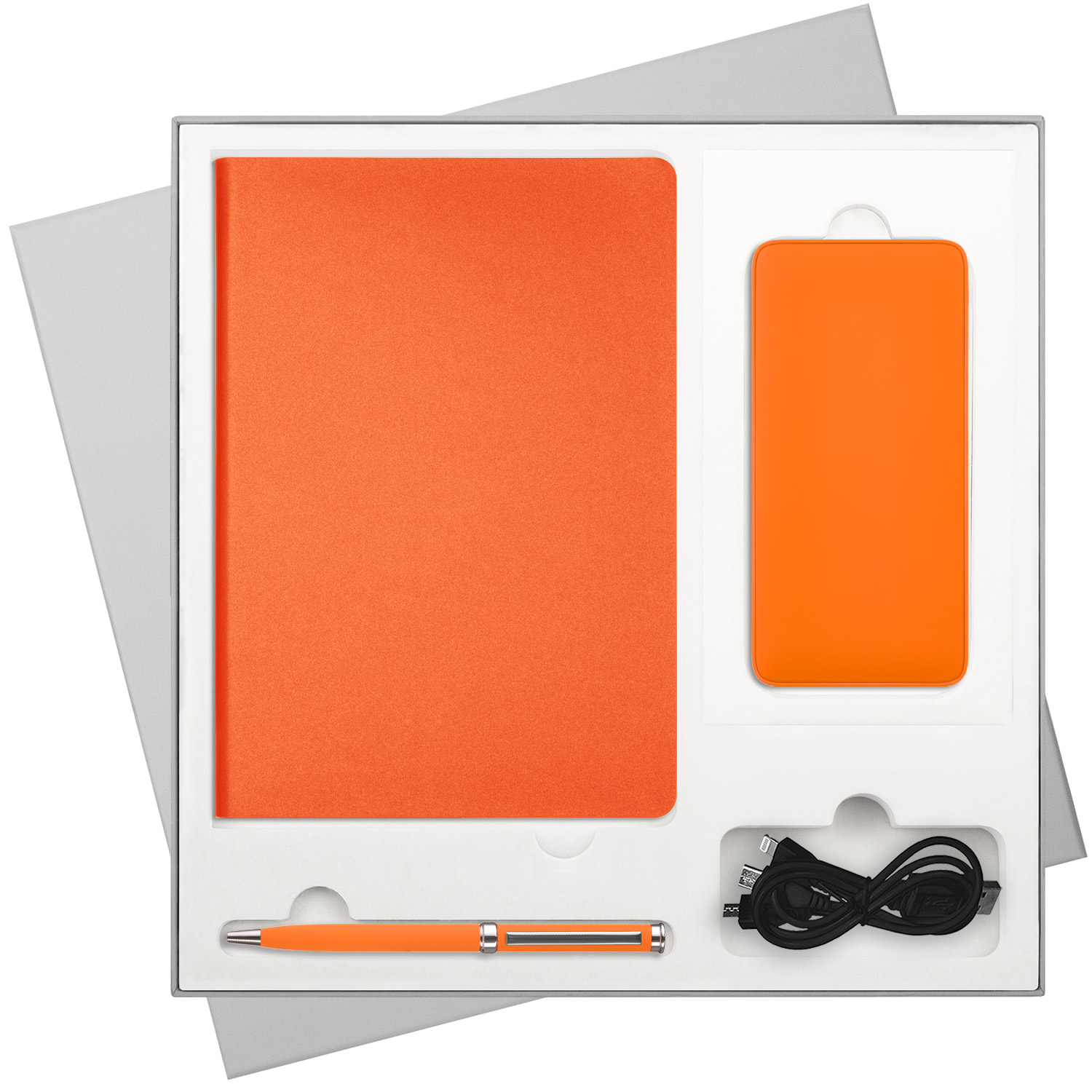 Подарочная коробка без ложемента для ежедневника, ручки и аккумулятора, серая (под съемные ложементы) / 