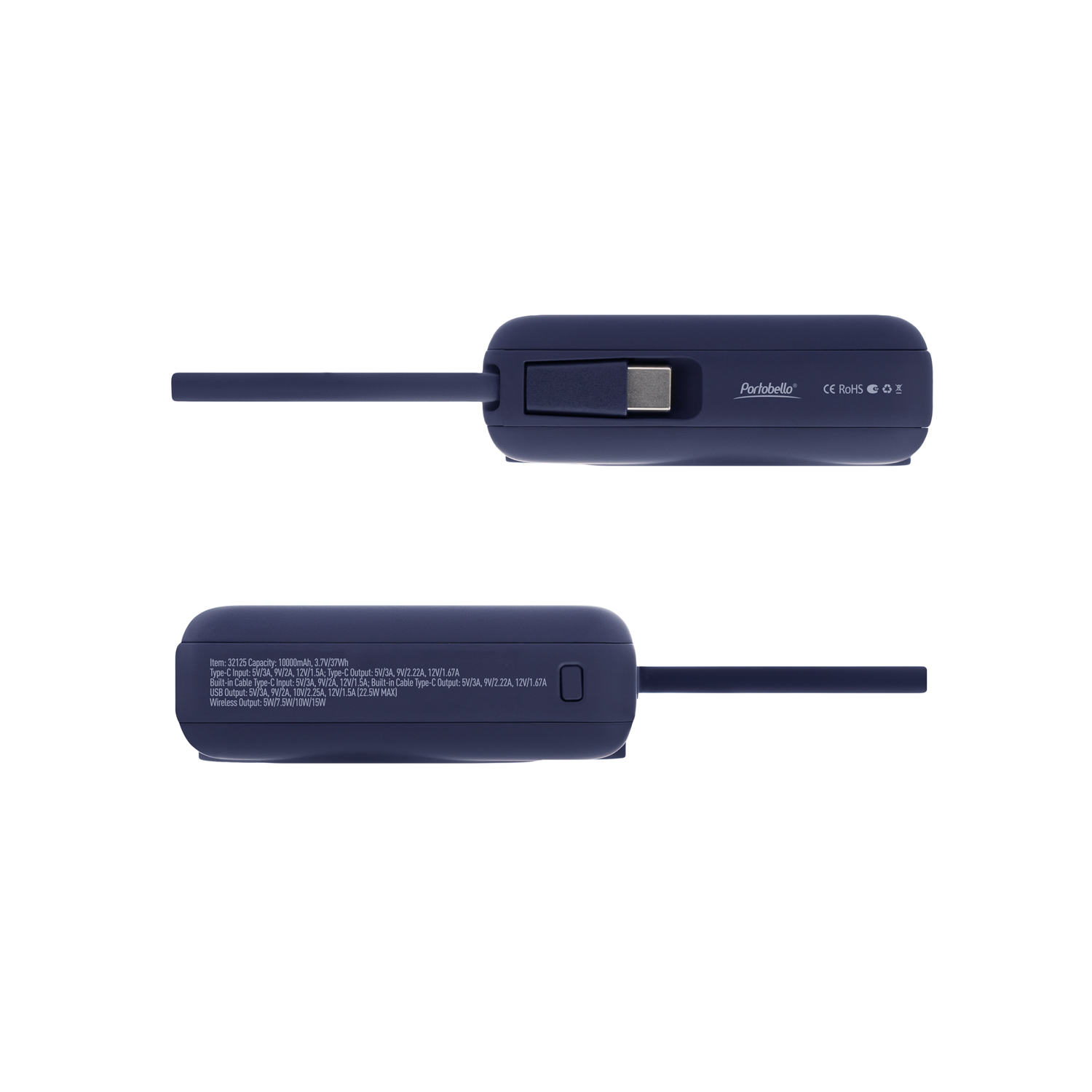 Внешний аккумулятор с подсветкой Ritter PD 10000mAh с функцией беспроводной зарядки 15W, синий / 