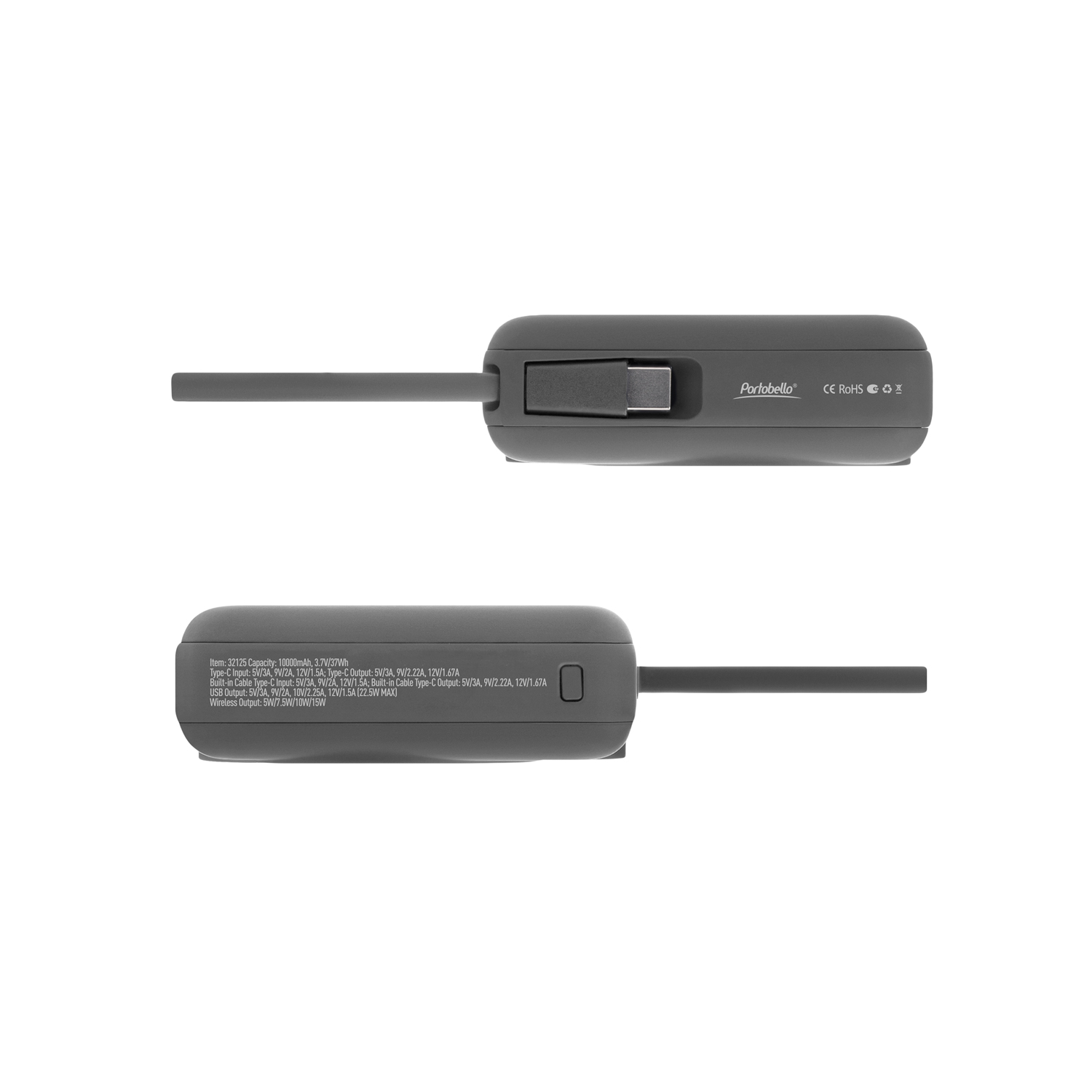 Внешний аккумулятор с подсветкой Ritter PD 10000mAh с функцией беспроводной зарядки 15W, серый / 