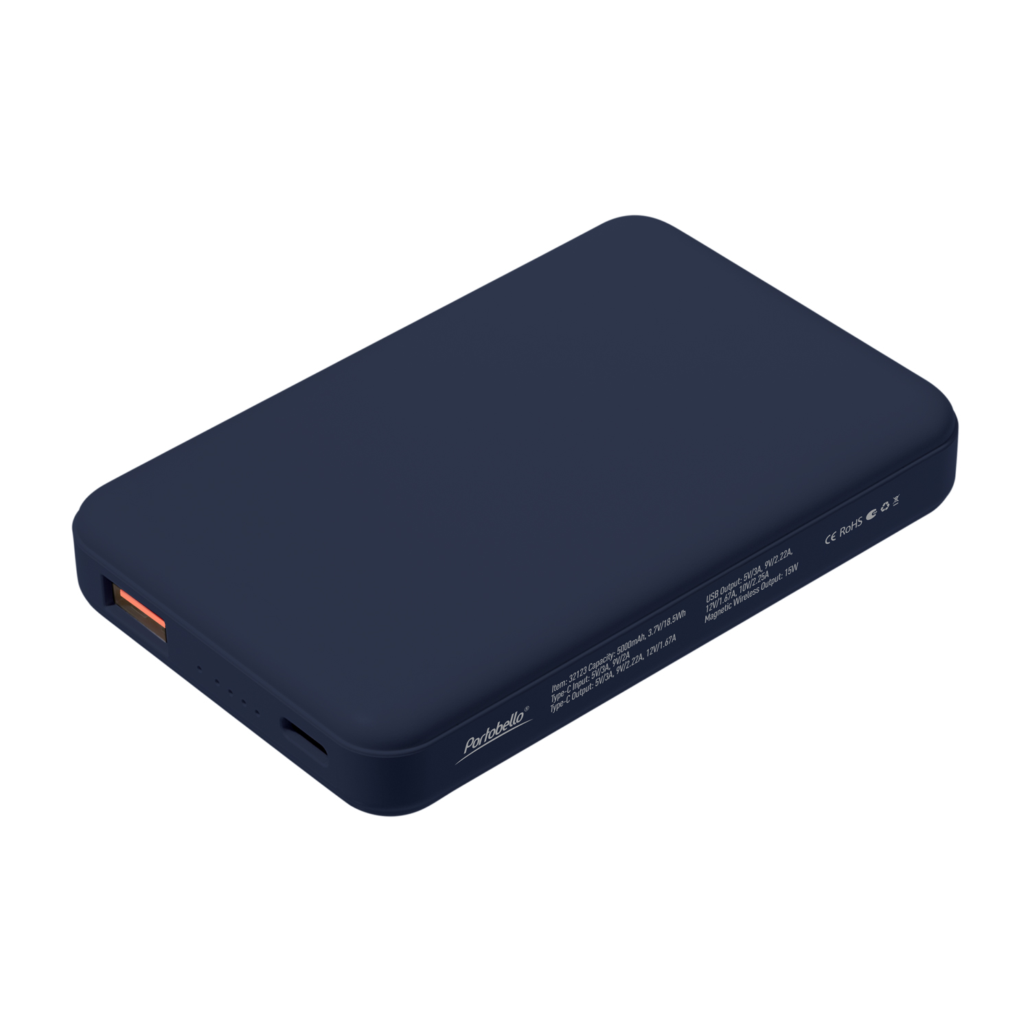Внешний аккумулятор Largo PD 5000mAh с функцией беспроводной зарядки 15W, синий / 