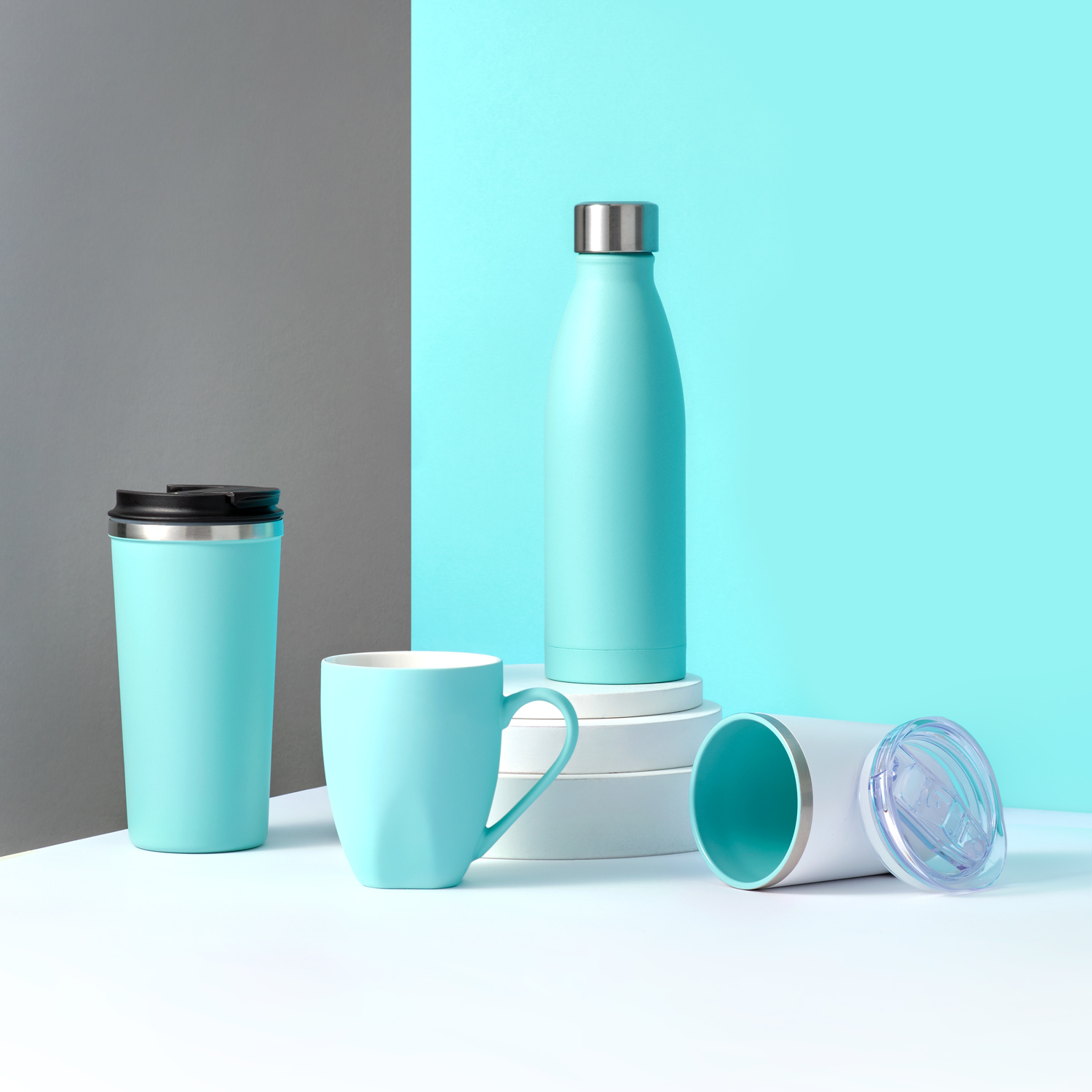 Термокружка вакуумная с керамическим покрытием Arctic, 380 ml, белый/аква / 