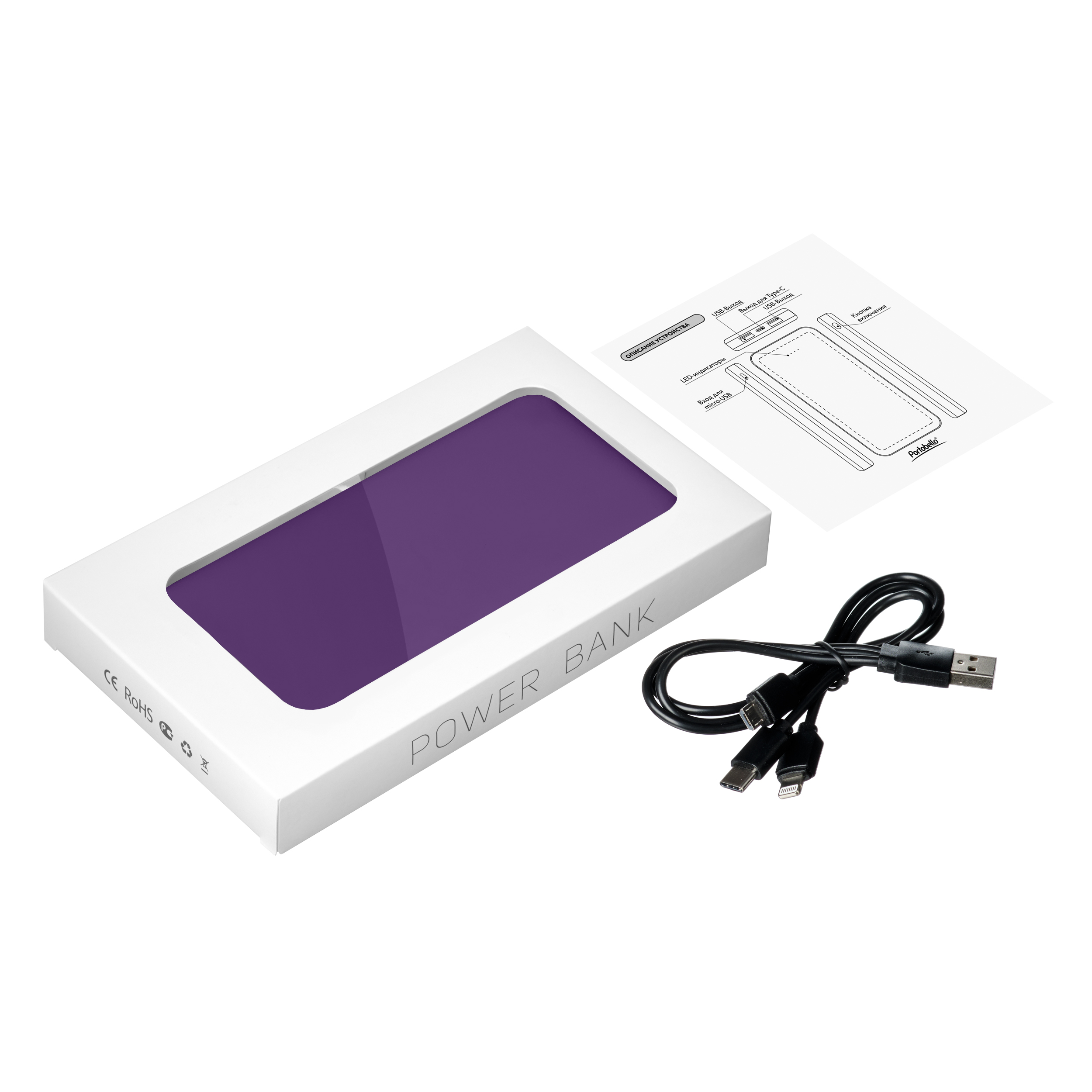 Внешний аккумулятор, Elari Plus, 10000 mAh, фиолетовый / 