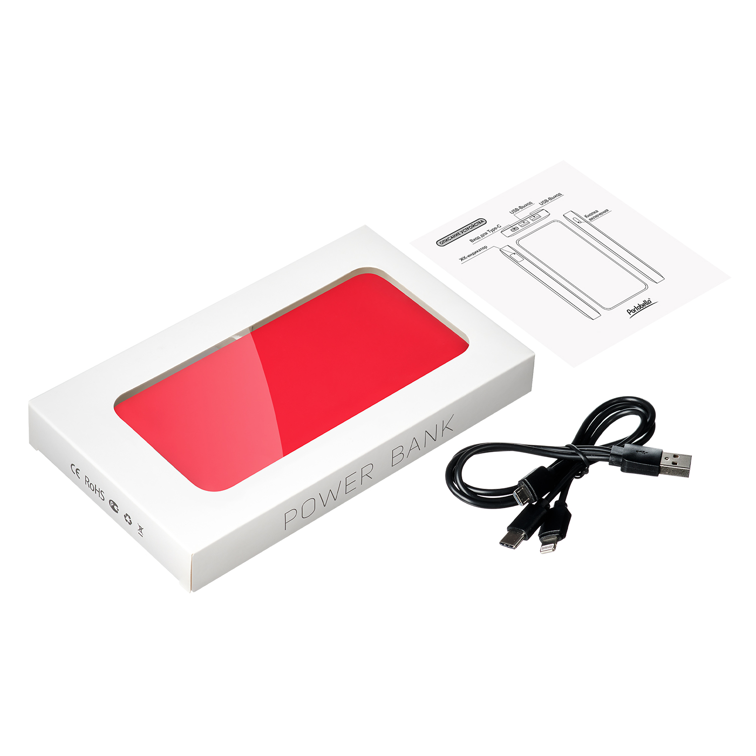 Внешний аккумулятор с подсветкой Ancor Plus 10000 mAh, красный / 
