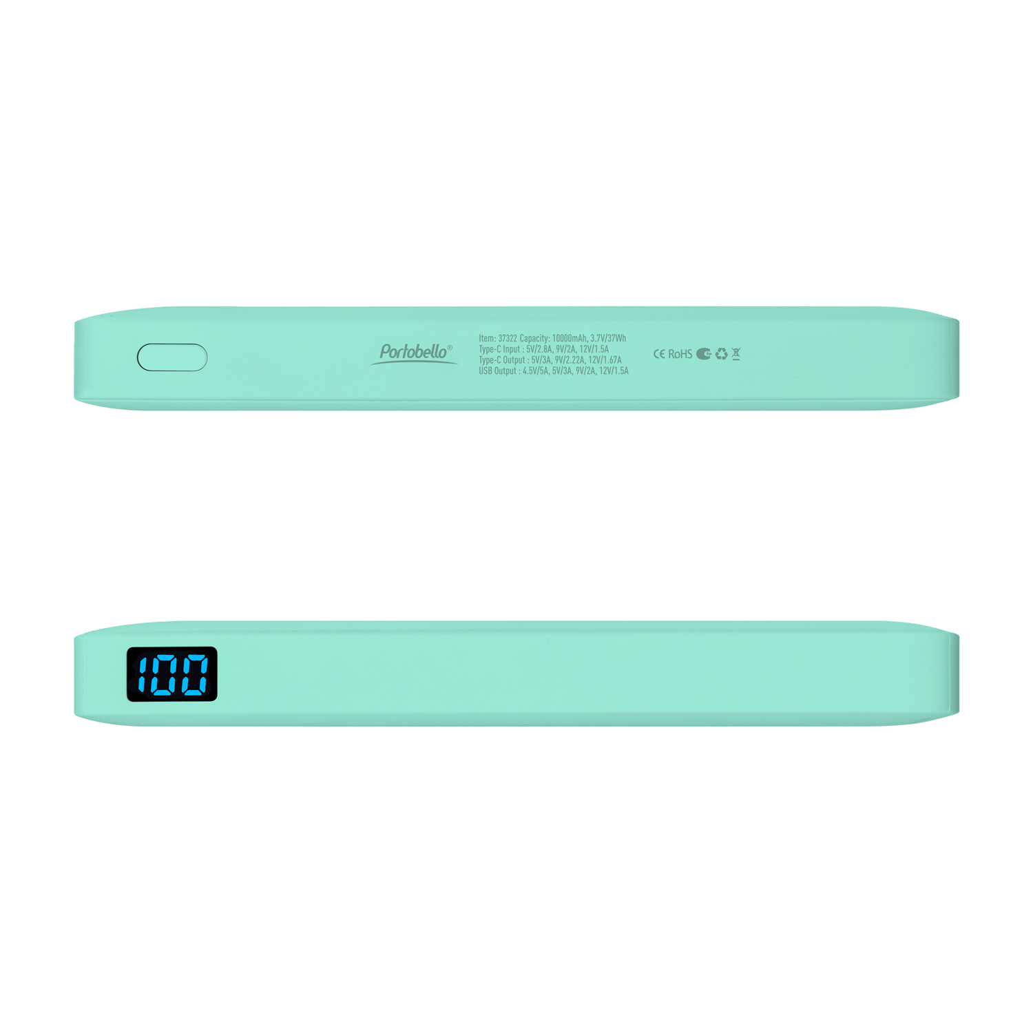 Внешний аккумулятор с подсветкой Ancor PD Plus 10000 mAh, бирюзовый / 