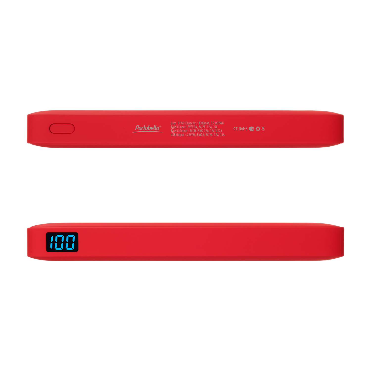 Внешний аккумулятор с подсветкой Ancor PD Plus 10000 mAh, красный / 