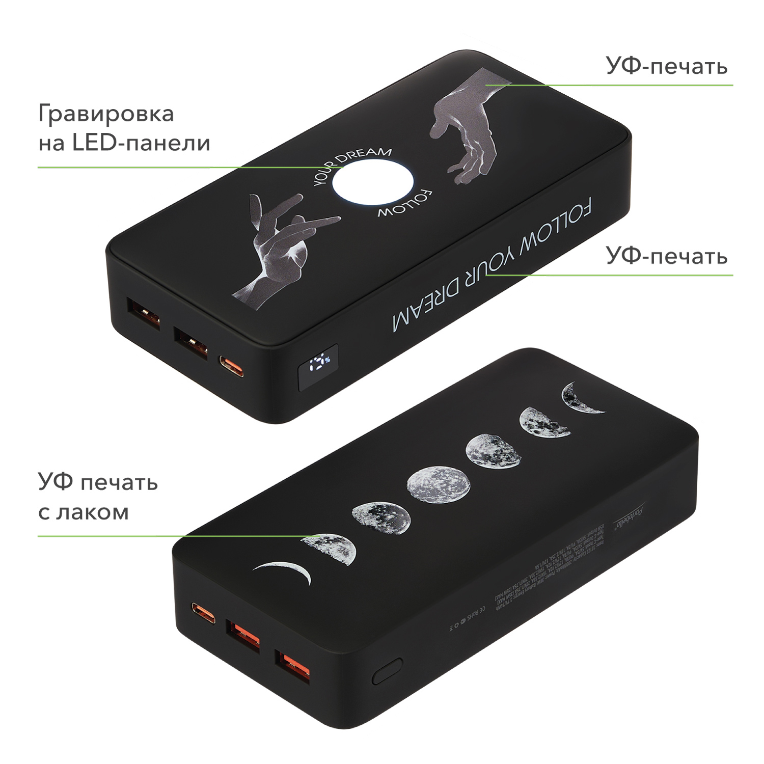 Внешний аккумулятор с подсветкой Ancor PD Plus 20000 mAh, черный / 