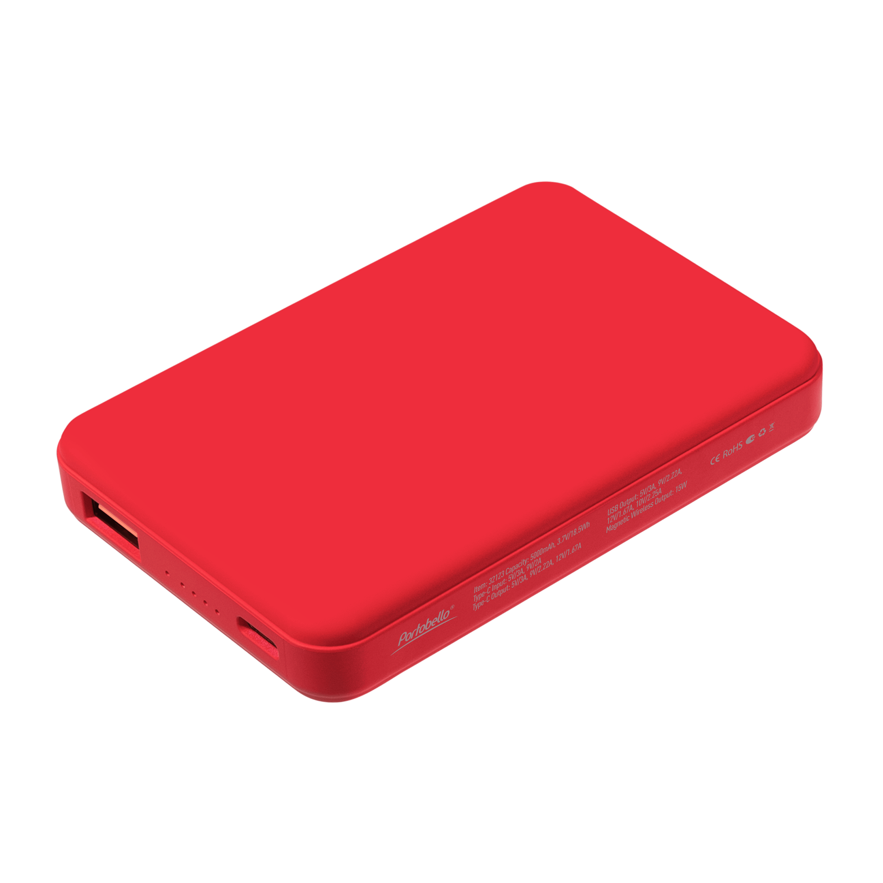 Внешний аккумулятор Largo PD 5000mAh с функцией беспроводной зарядки 15W, красный / 