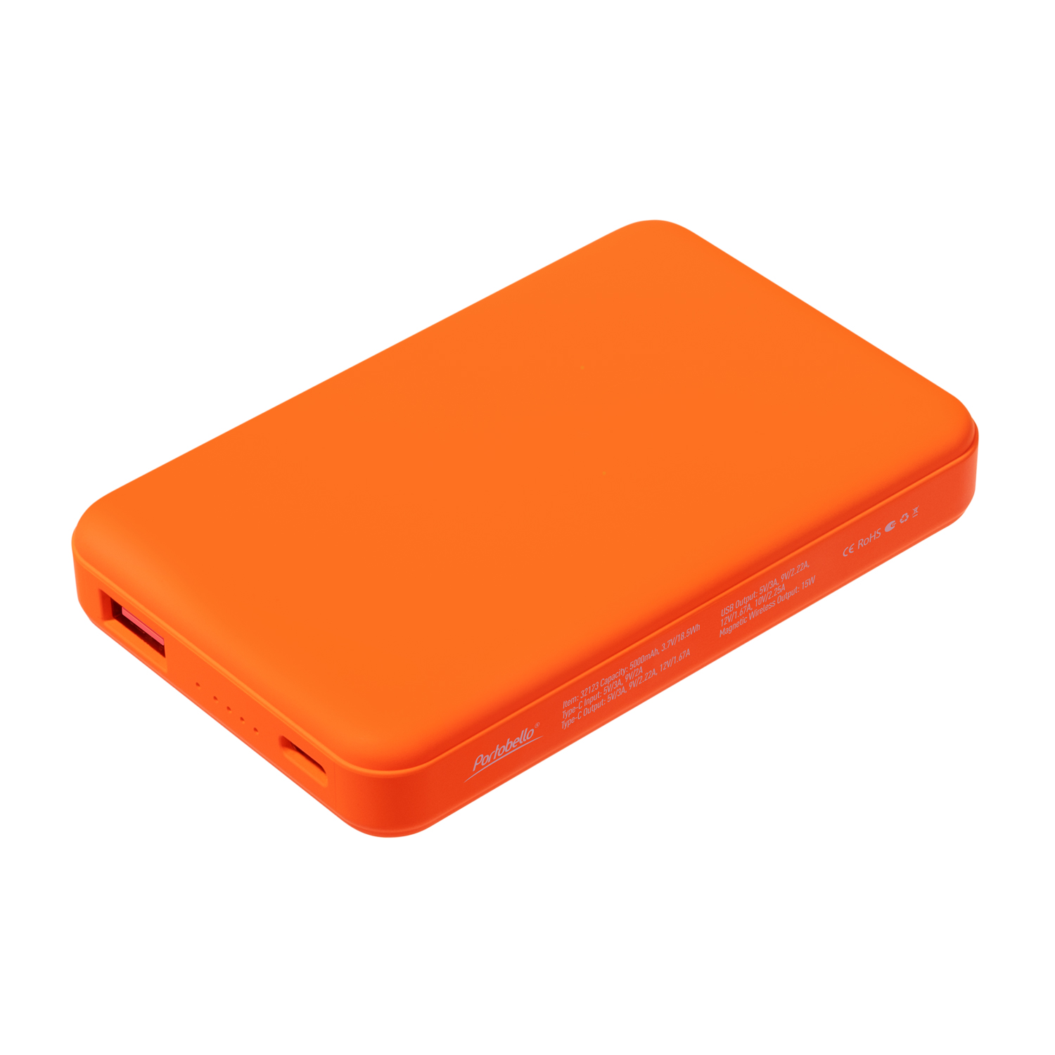 Внешний аккумулятор Largo PD 5000mAh с функцией беспроводной зарядки 15W, оранжевый / 