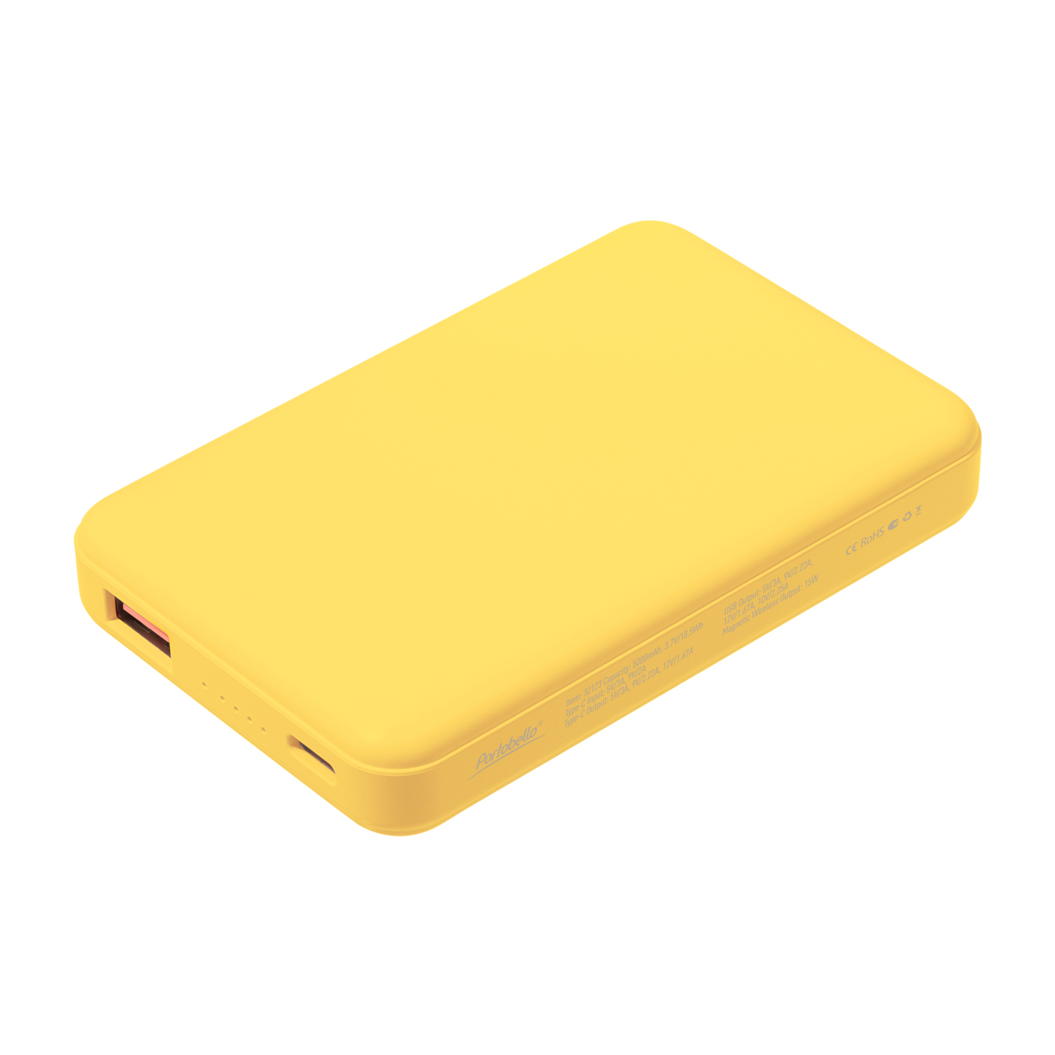 Внешний аккумулятор Largo PD 5000mAh с функцией беспроводной зарядки 15W, желтый / 