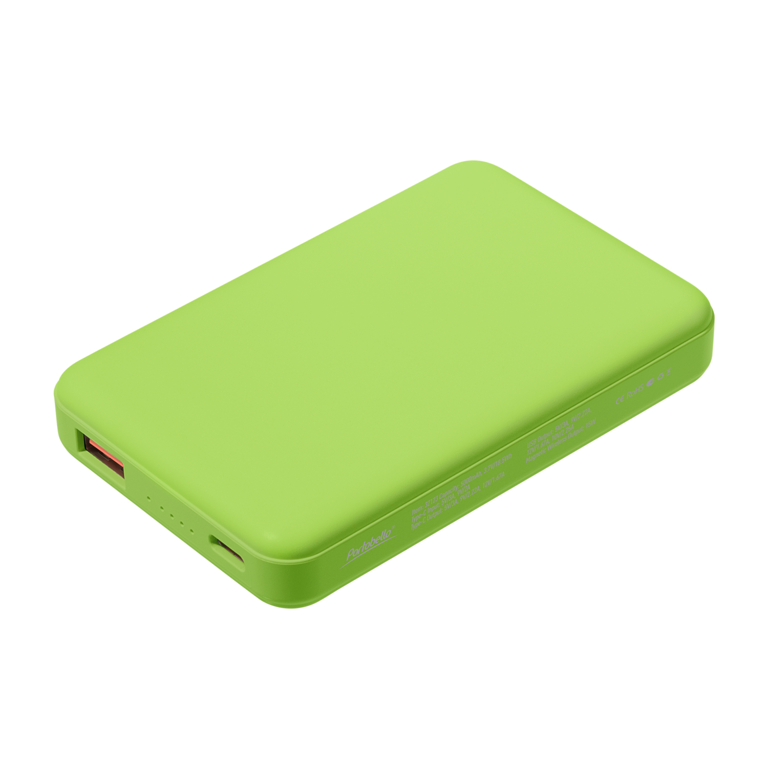 Внешний аккумулятор Largo PD 5000mAh с функцией беспроводной зарядки 15W, салатовый / 