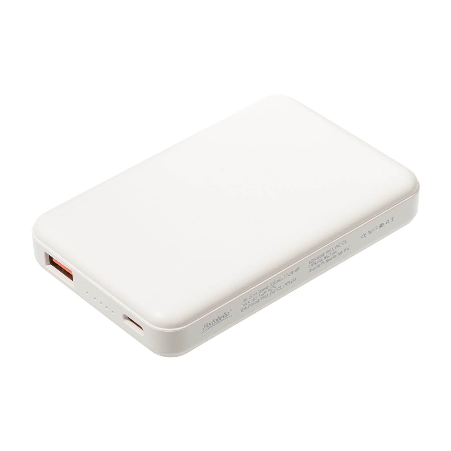 Внешний аккумулятор Largo PD 5000mAh с функцией беспроводной зарядки 15W, белый / 