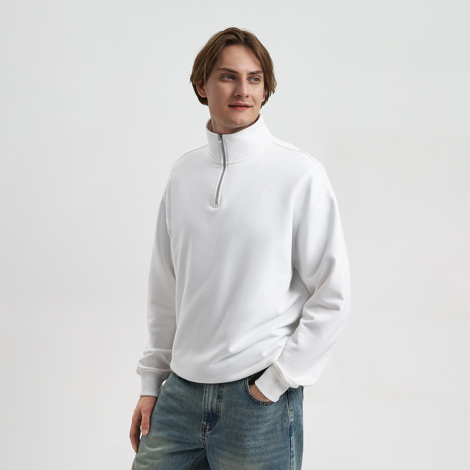 Толстовка на молнии унисекс FLOW, белая (теплый оттенок), размер 3XL/4XL / 