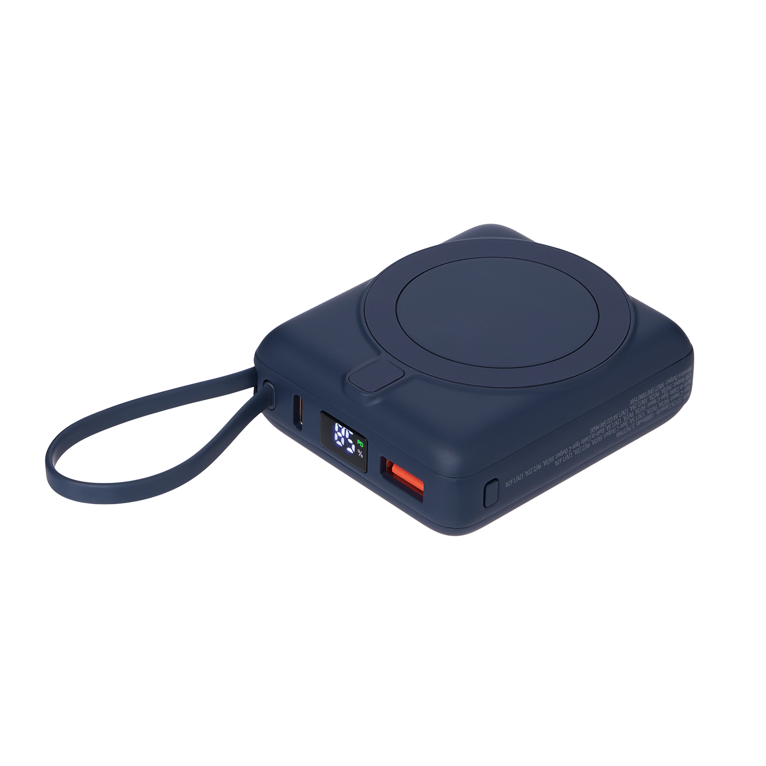 Внешний аккумулятор с подсветкой Ritter PD 10000mAh с функцией беспроводной зарядки 15W, синий / 