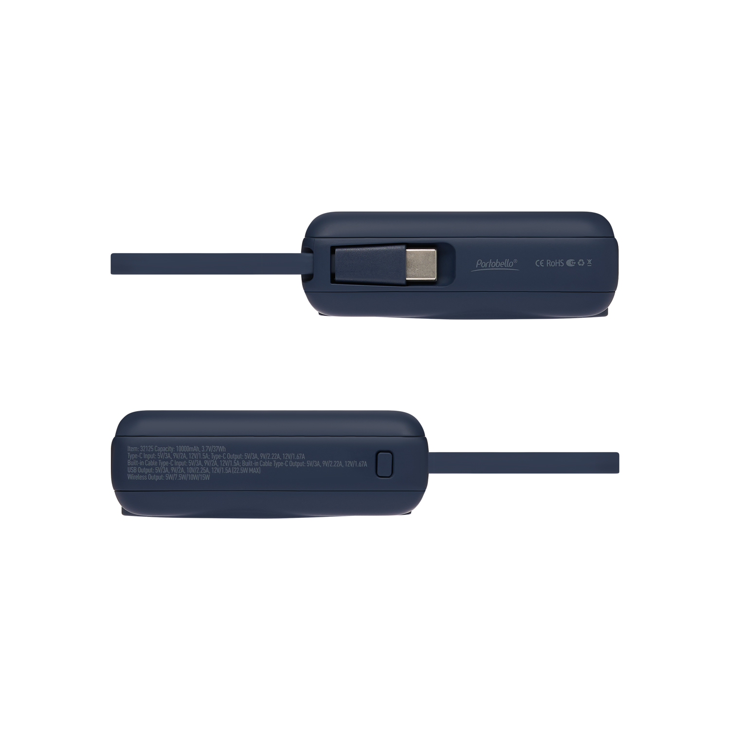 Внешний аккумулятор с подсветкой Ritter PD 10000mAh с функцией беспроводной зарядки 15W, синий / 
