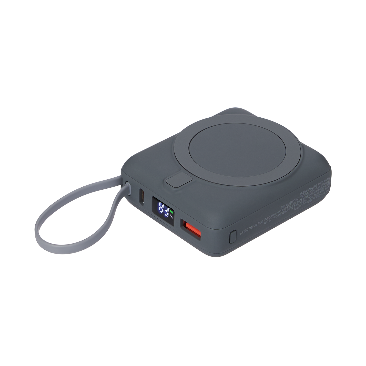 Внешний аккумулятор с подсветкой Ritter PD 10000mAh с функцией беспроводной зарядки 15W, серый / 