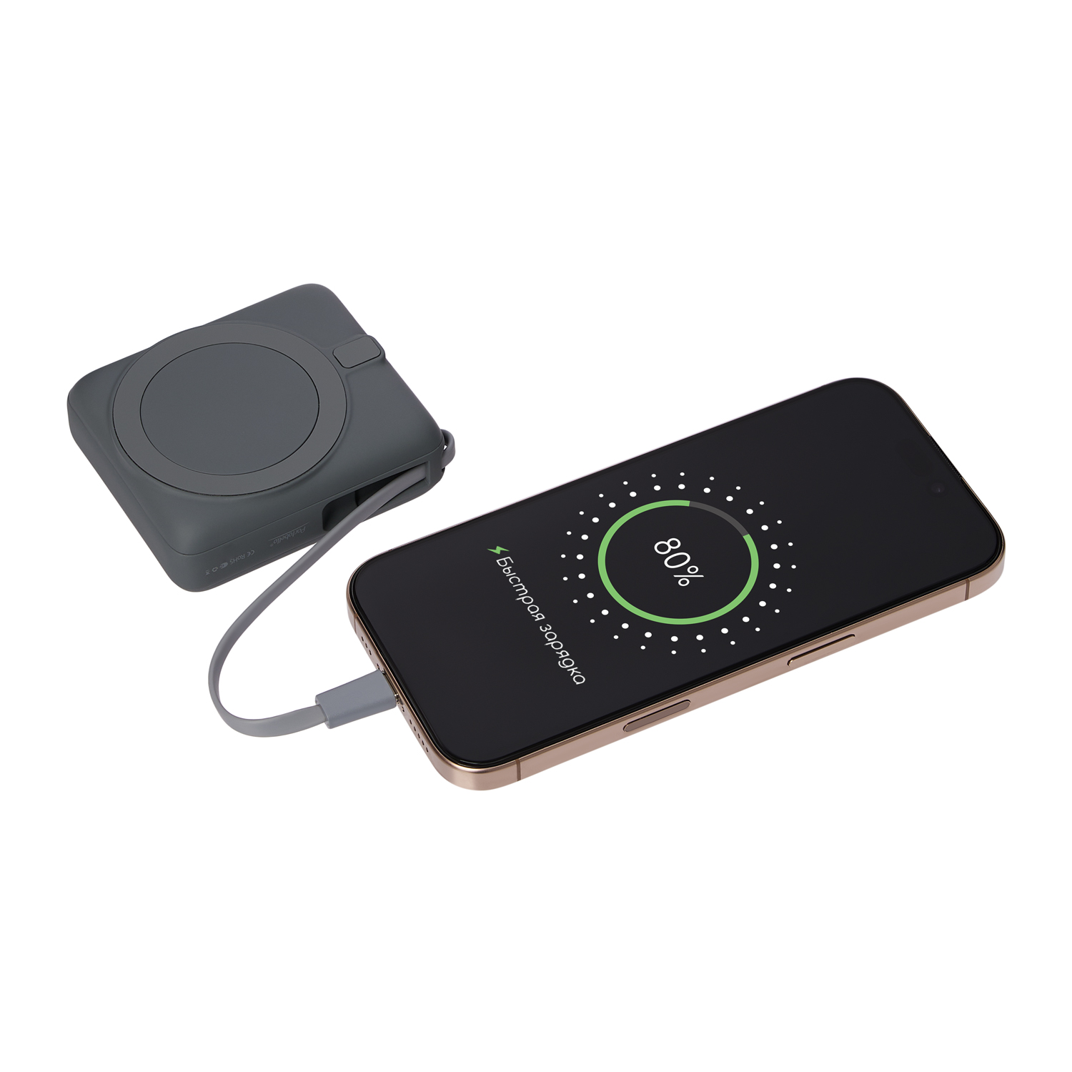 Внешний аккумулятор с подсветкой Ritter PD 10000mAh с функцией беспроводной зарядки 15W, серый / 
