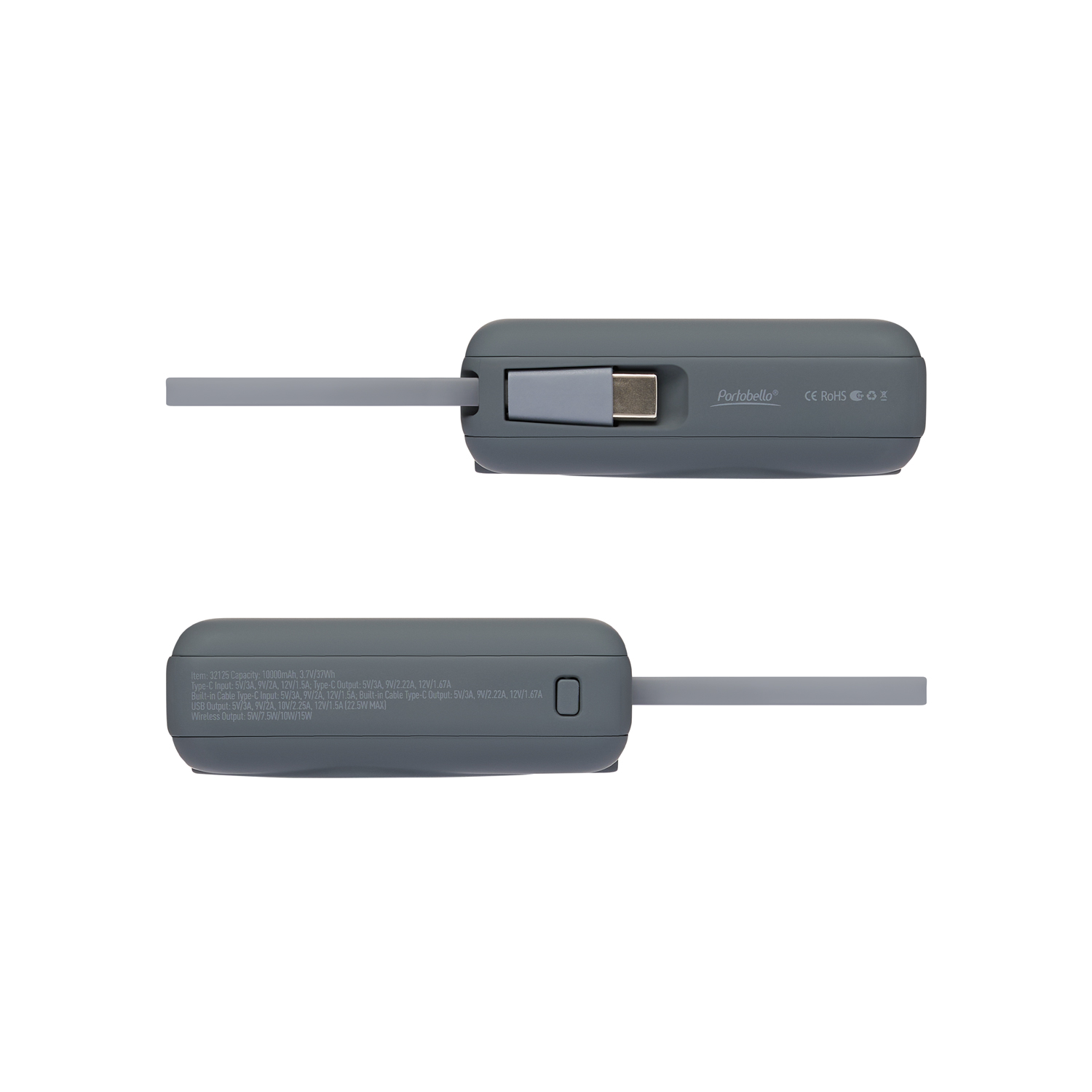 Внешний аккумулятор с подсветкой Ritter PD 10000mAh с функцией беспроводной зарядки 15W, серый / 