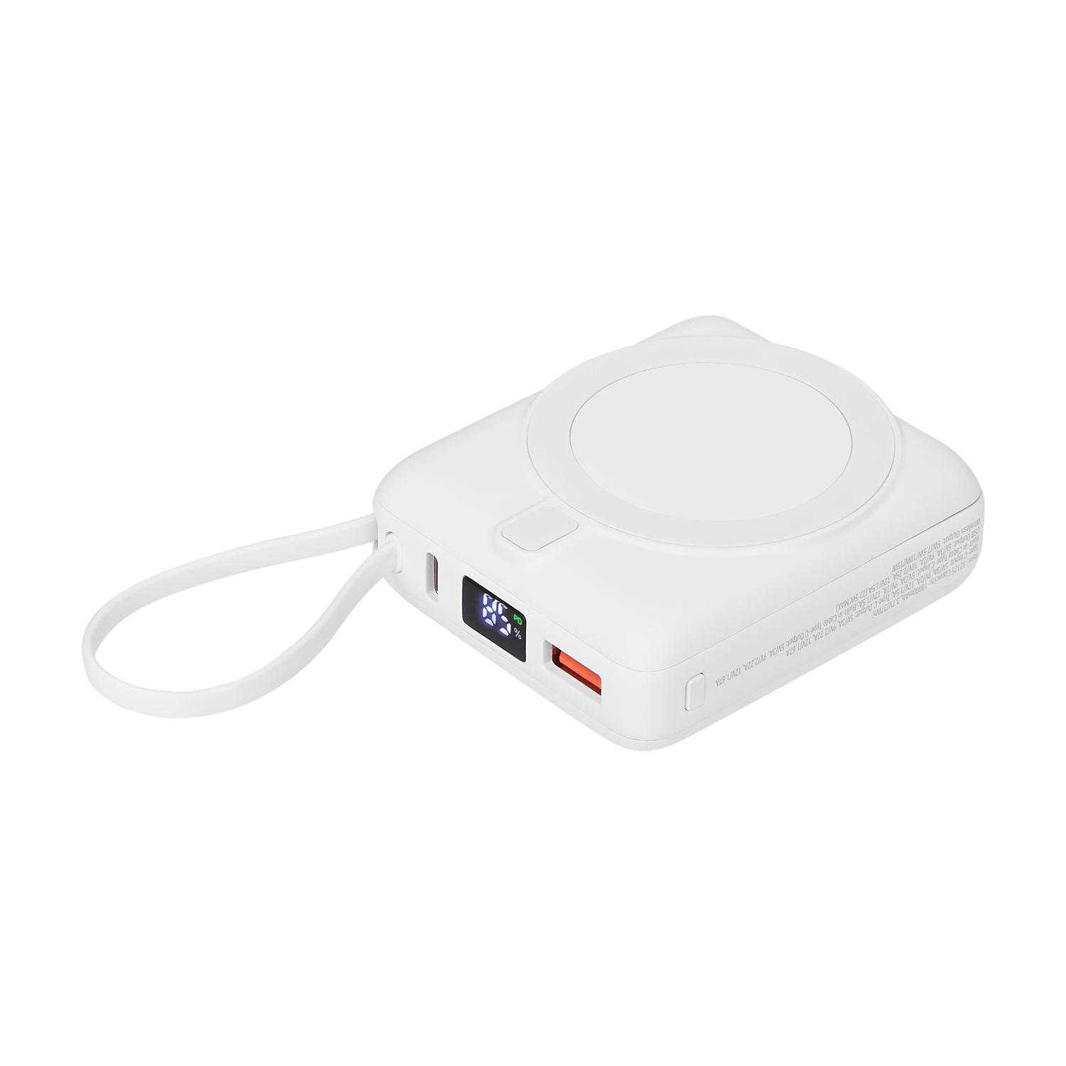 Внешний аккумулятор с подсветкой Ritter PD 10000mAh с функцией беспроводной зарядки 15W, белый / 