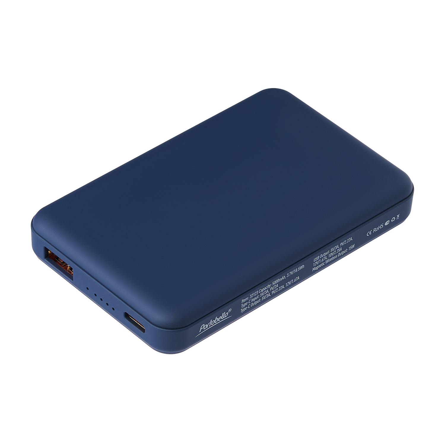 Внешний аккумулятор Largo PD 5000mAh с функцией беспроводной зарядки 15W, синий / 