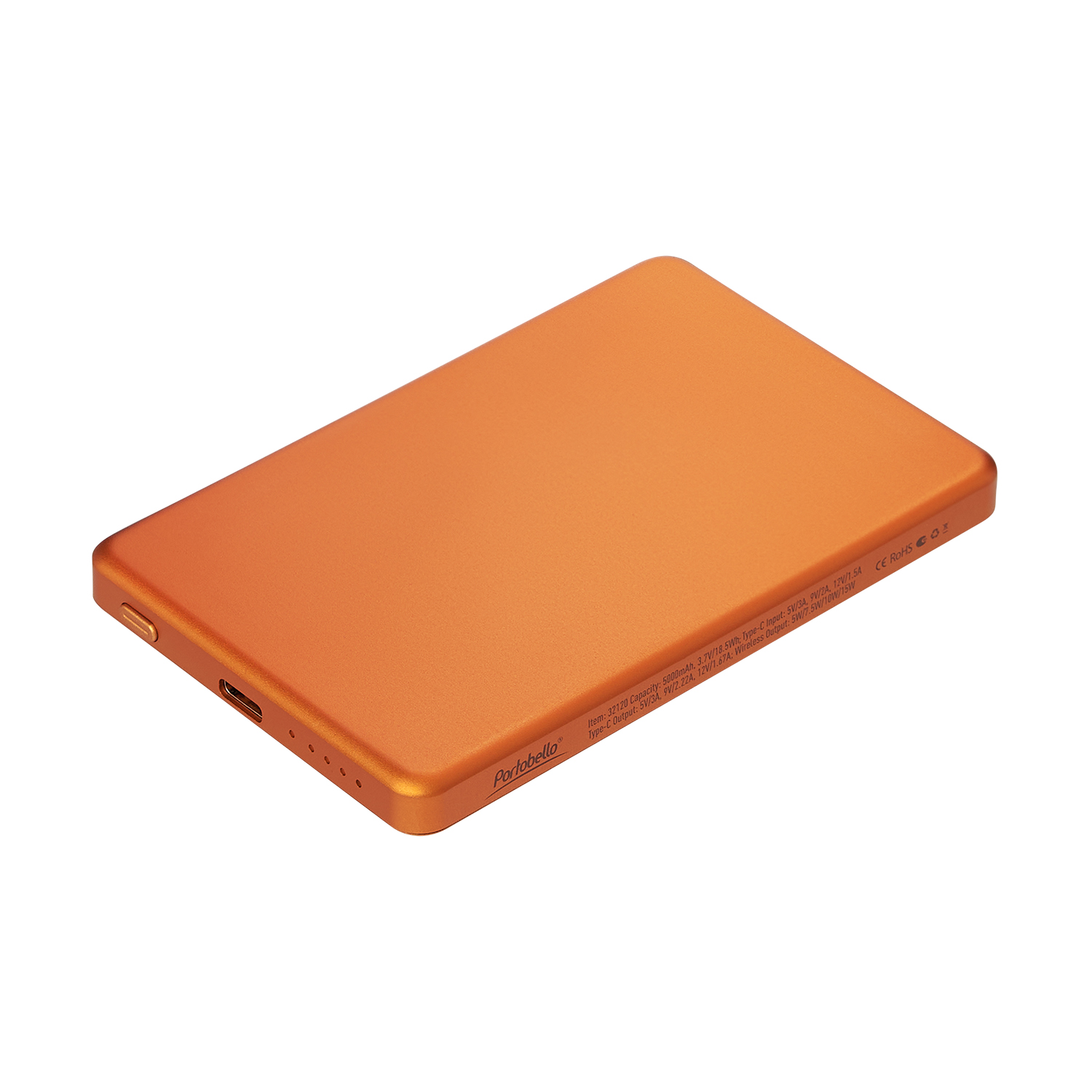 Внешний аккумулятор Atlantis PD 5000mAh с функцией беспроводной зарядки 15W, оранжевый / 