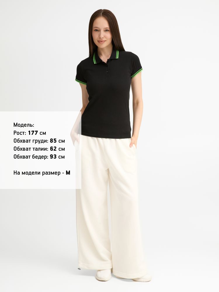 Рубашка поло женская Pasadena Women 200 с контрастной отделкой, черная с зеленым / Миниатюра модельного (1000)