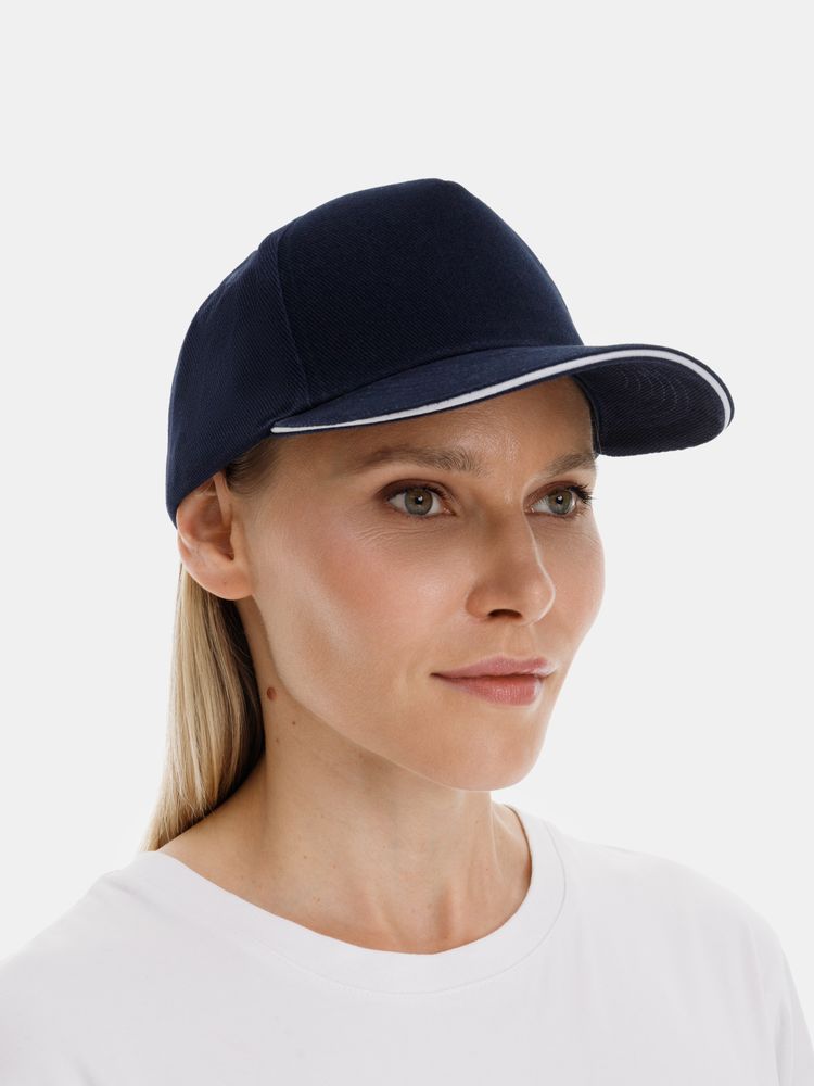 Бейсболка Classic 2.0, темно-синяя с белым кантом / Миниатюра модельного (1000)