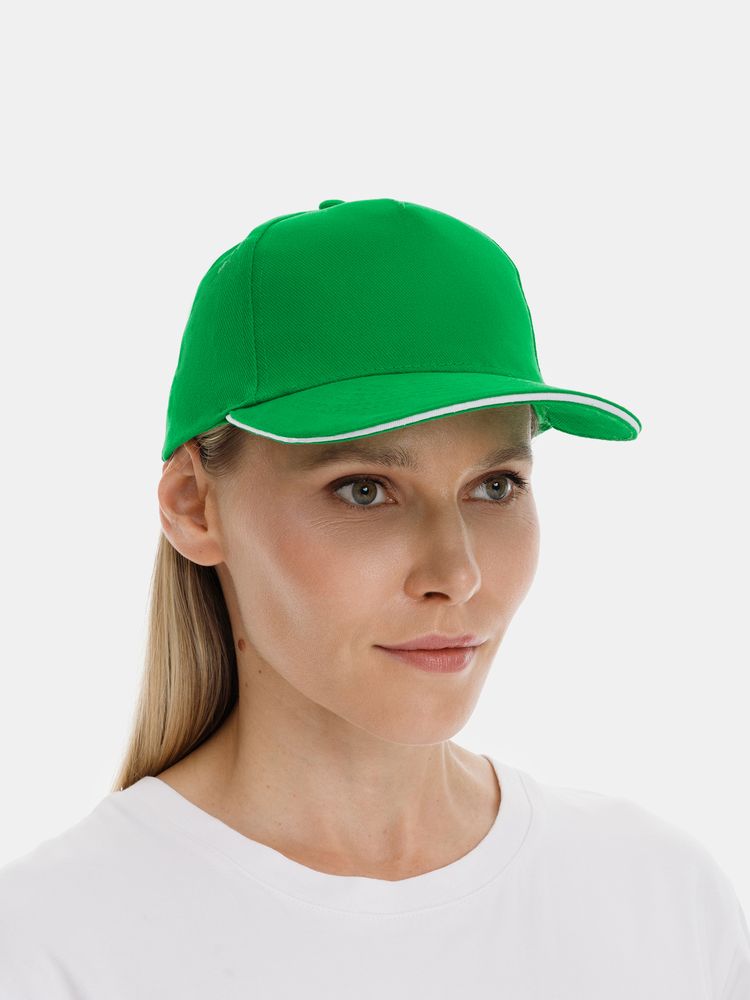 Бейсболка Classic 2.0, ярко-зеленая с белым кантом / Миниатюра модельного (1000)