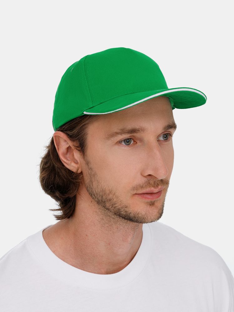 Бейсболка Classic 2.0, ярко-зеленая с белым кантом / Миниатюра модельного (1000)
