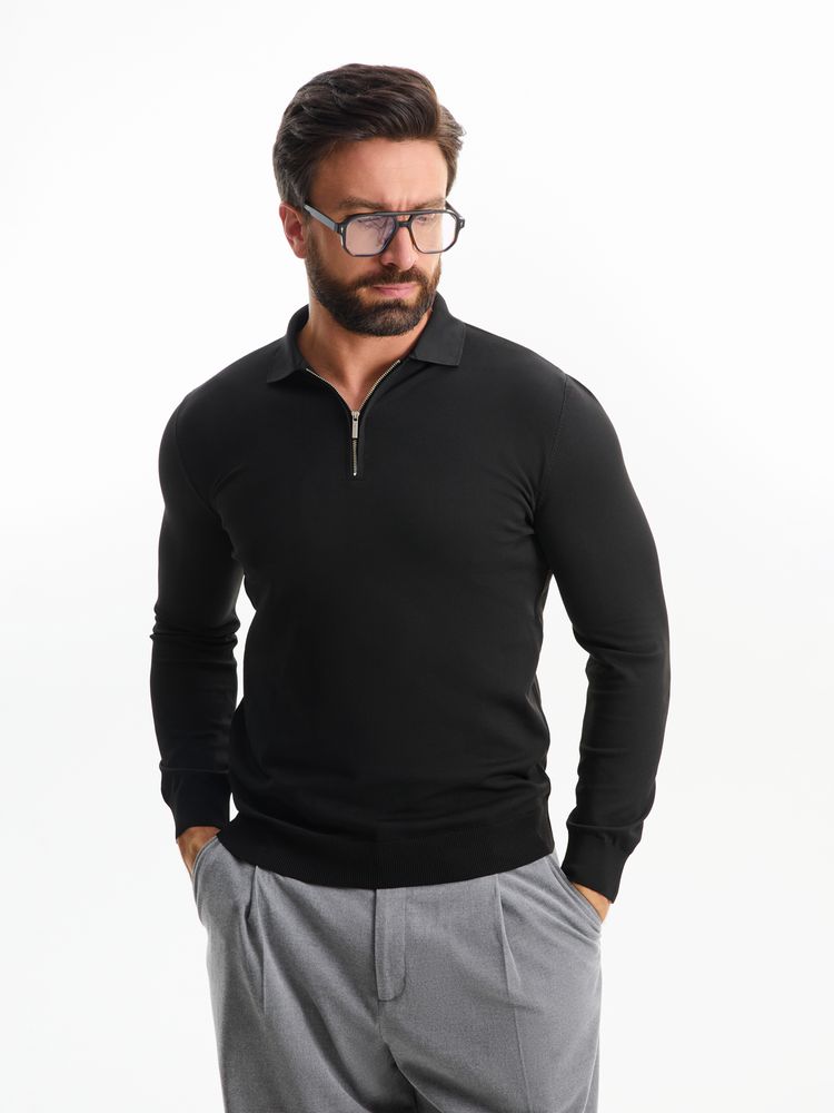 Рубашка поло мужская с длинным рукавом Terrazzo, черная / Миниатюра WWW (1000)