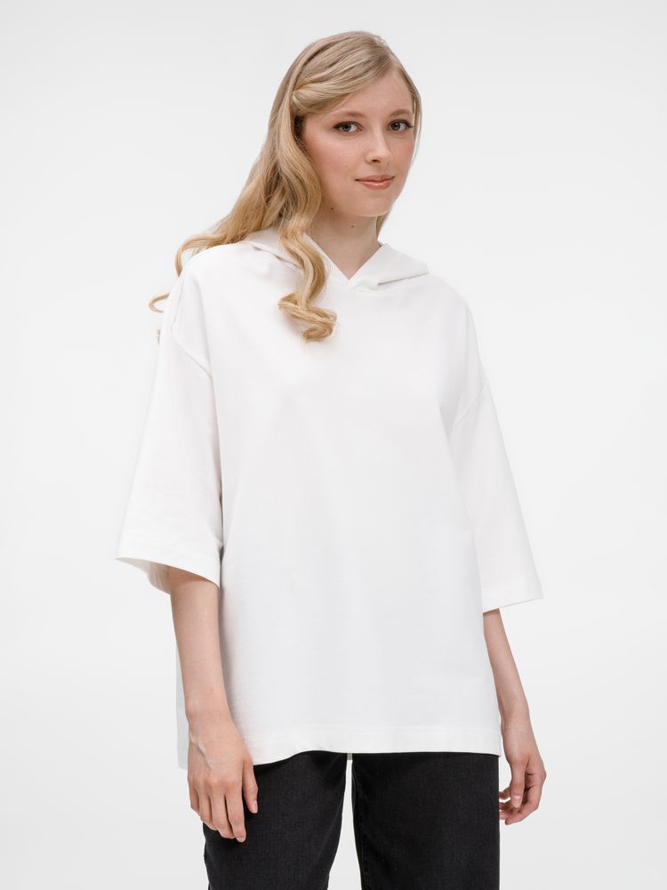 Футболка оверсайз унисекс с капюшоном Neofit, молочно-белая / Миниатюра модельного (1000)