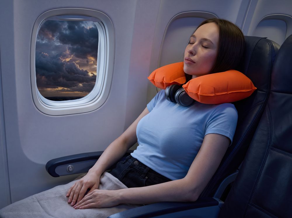 Надувная подушка под шею в чехле Sleep, оранжевая / Миниатюра имиджевого (1000)