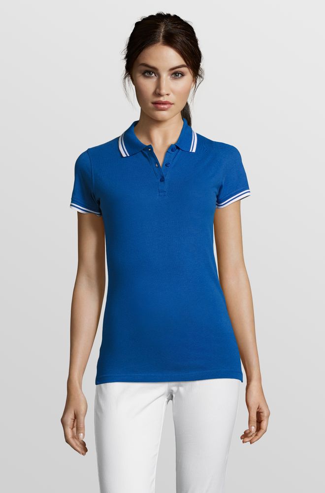 Рубашка поло женская Pasadena Women 200 с контрастной отделкой, ярко-синяя с белым / Миниатюра модельного (1000)