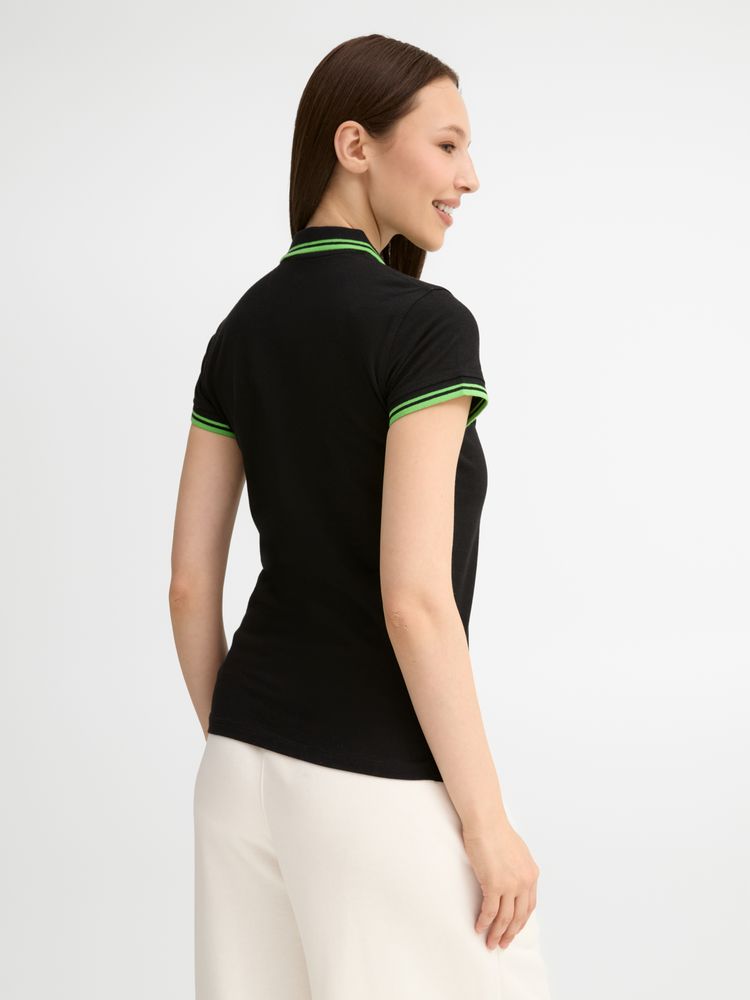 Рубашка поло женская Pasadena Women 200 с контрастной отделкой, черная с зеленым / Миниатюра модельного (1000)
