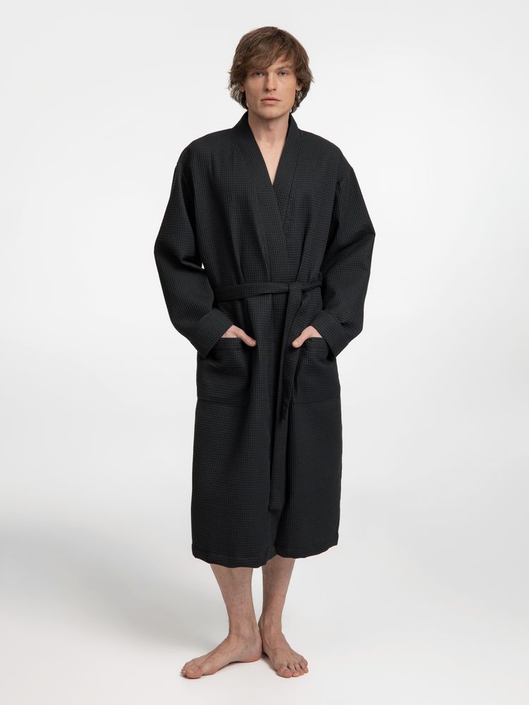 Халат вафельный Kimono, черный / Миниатюра модельного (1000)