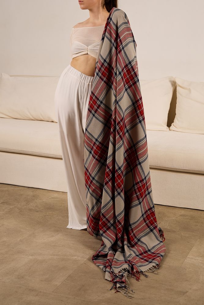 Плед «Валдай», бежевый с красным и синим / Миниатюра имиджевого (1000)