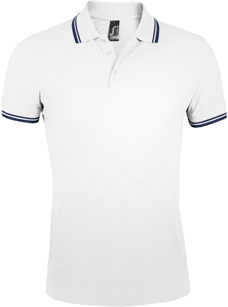 Рубашка поло мужская Pasadena Men 200 с контрастной отделкой, белая с синим / Миниатюра WWW (1000)
